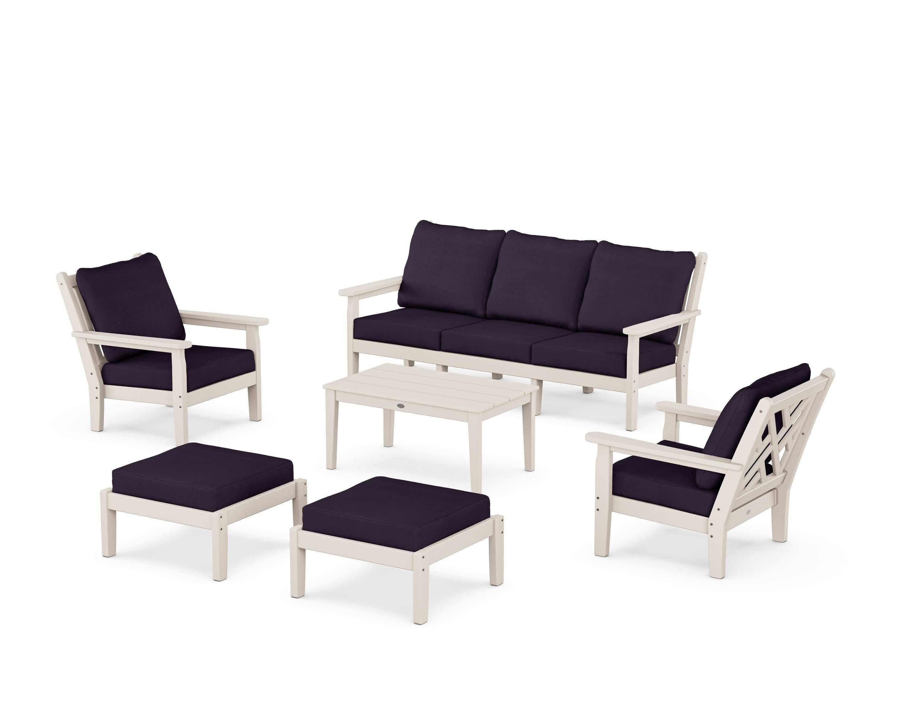 Chippendale 6-Piece Lounge Sofa Set in Sand / Navy Linen