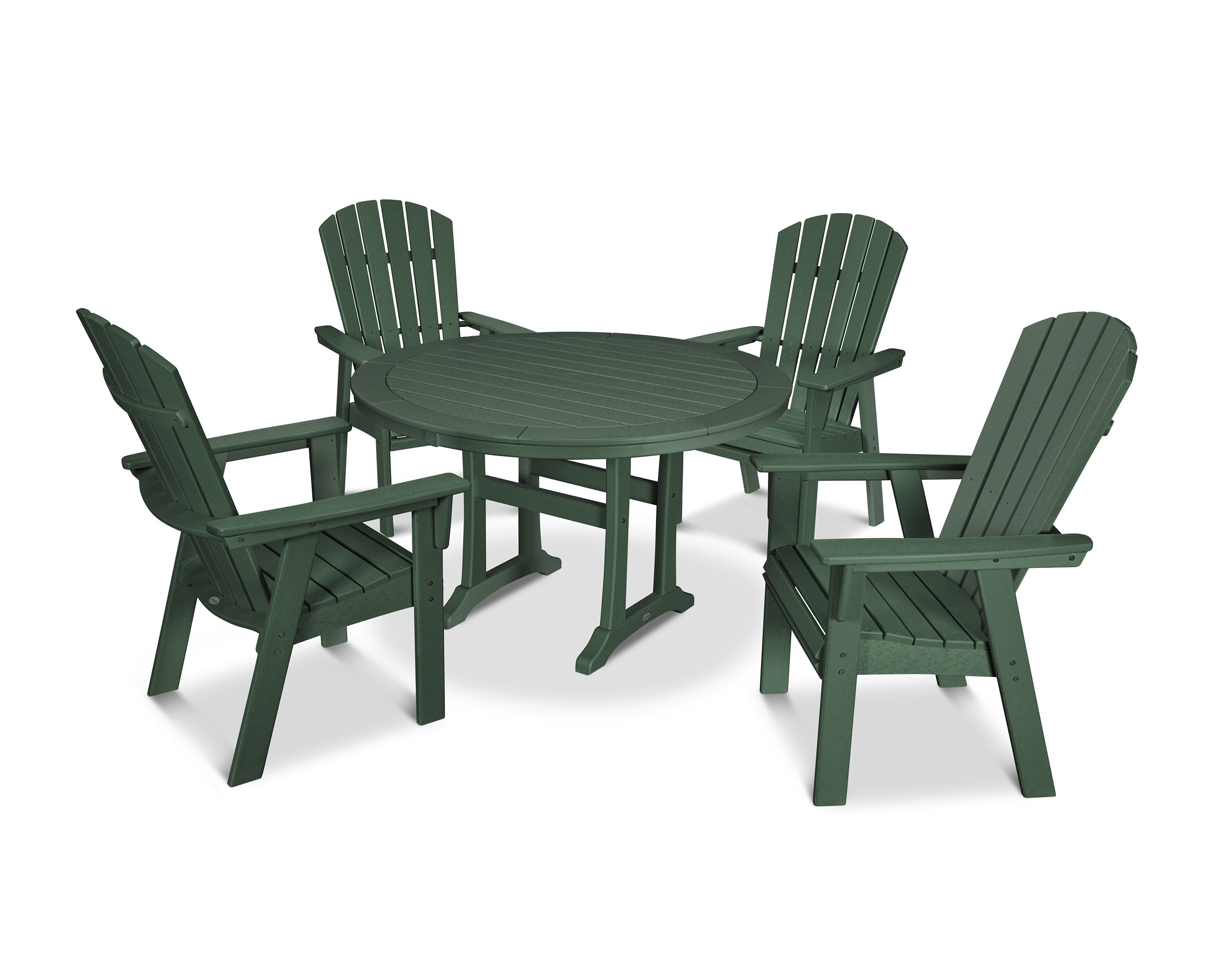 Nautical Curveback Adirondack 5-Piece Round Dining Set with Trestle Legs in Green