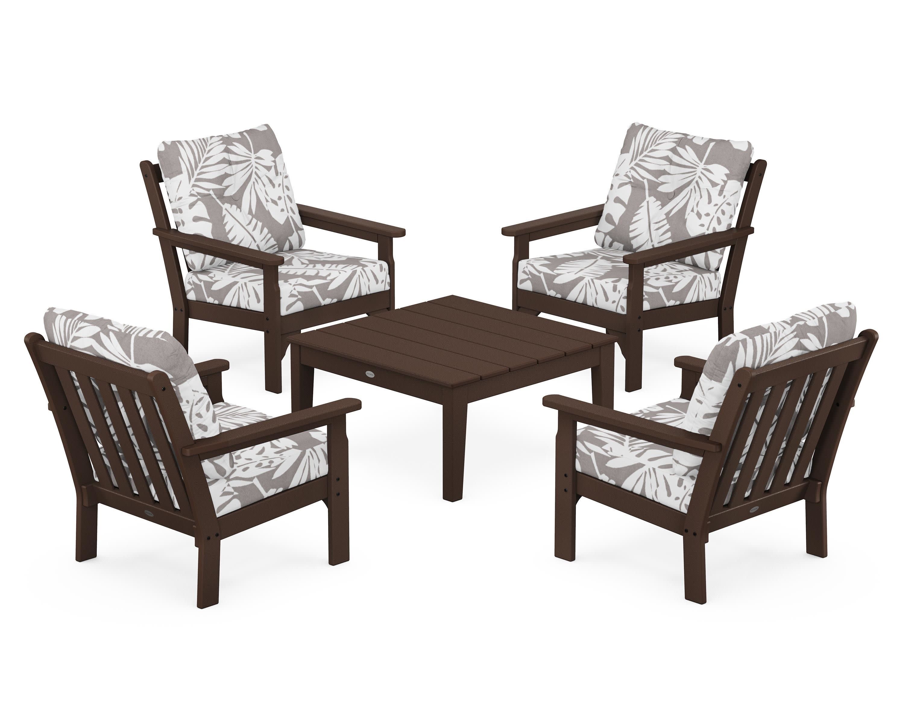 Vineyard 5-Piece Deep Seating Conversation Set in Mahogany / Leaf Grey Mist