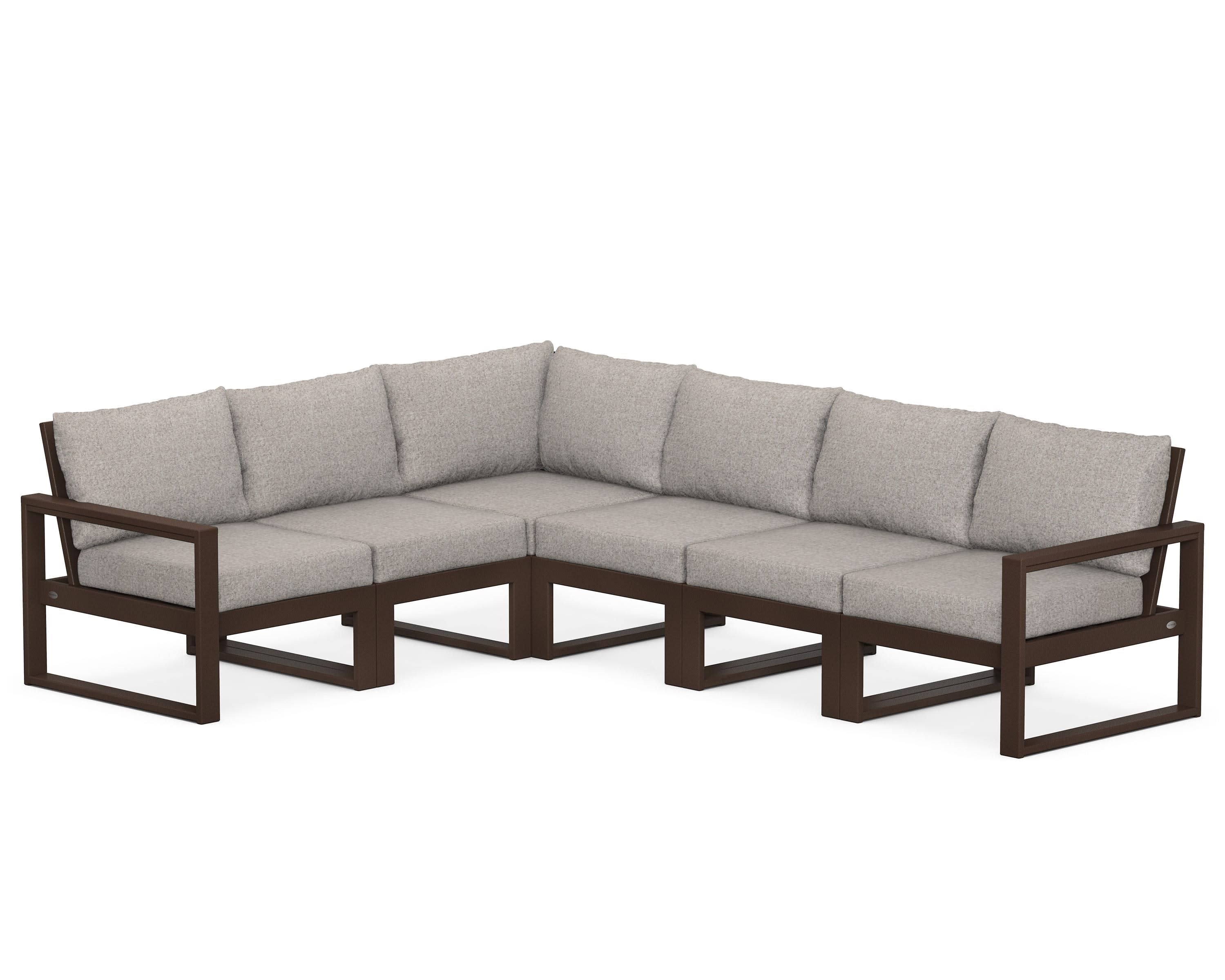 EDGE 6-Piece Modular Deep Seating Set in Mahogany / Weathered Tweed