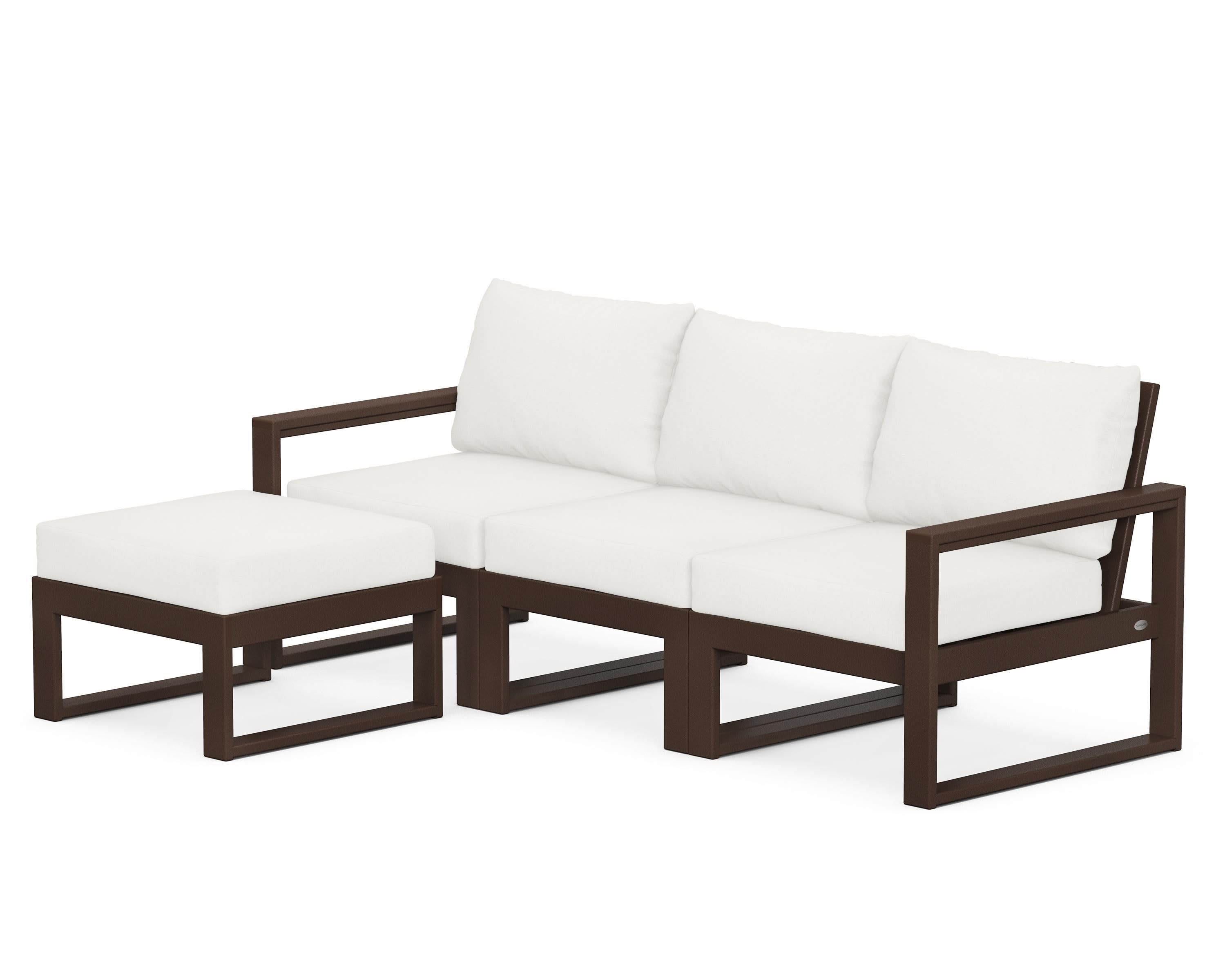 EDGE 4-Piece Modular Deep Seating Set with Ottoman in Mahogany / Natural Linen