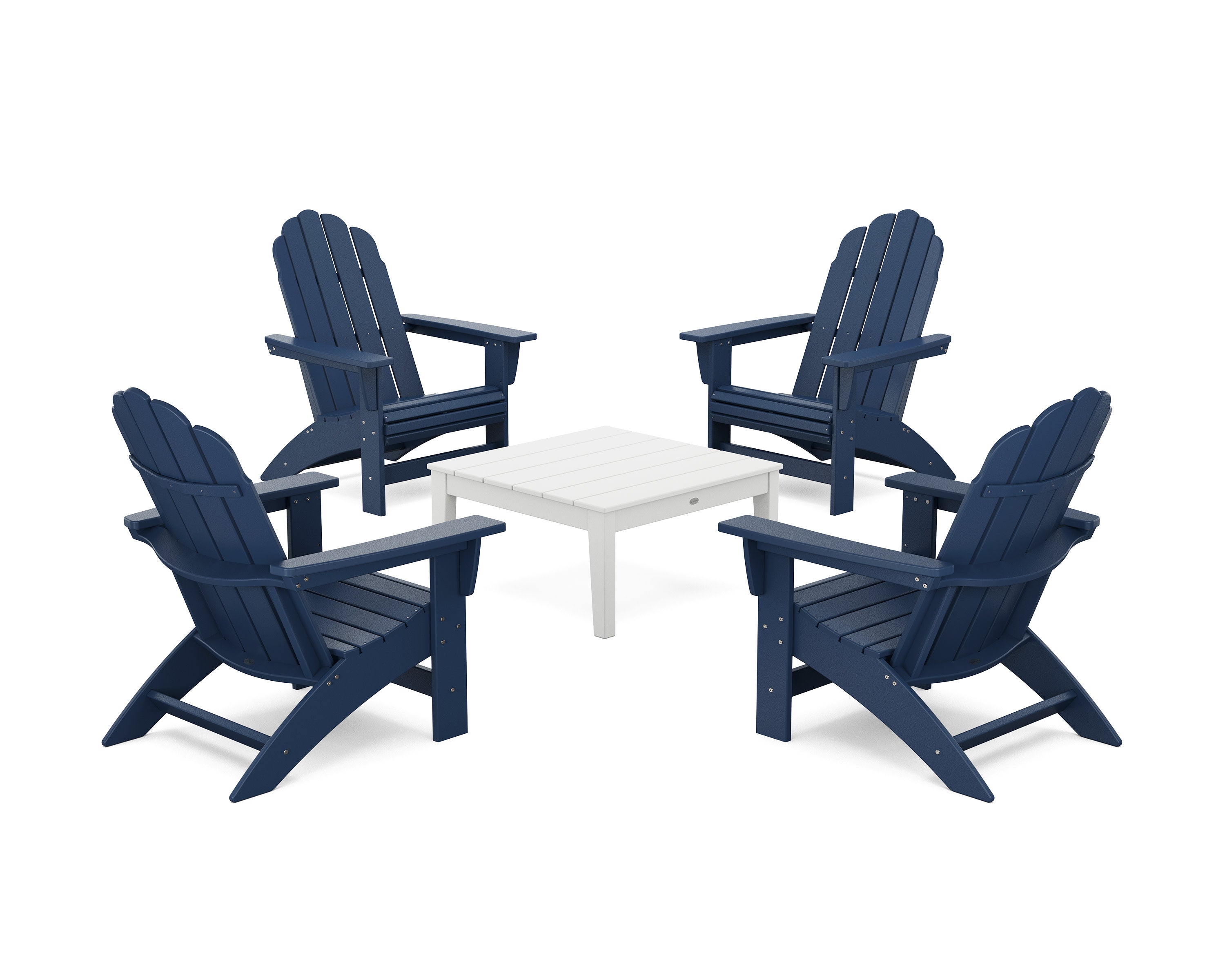5-Piece Vineyard Grand Adirondack Chair Conversation Group in Navy / White