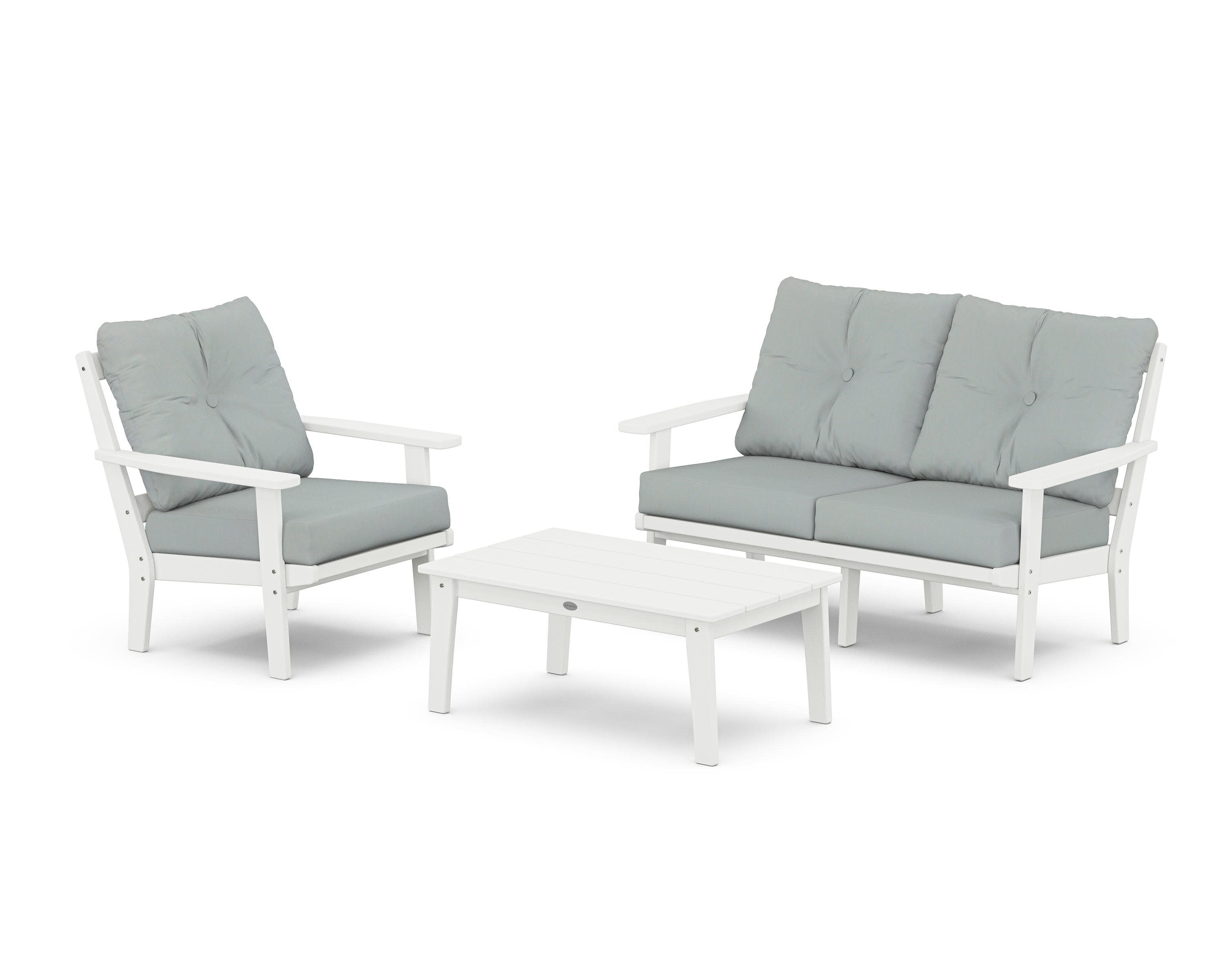 Prairie 3-Piece Deep Seating Set with Loveseat in White / Spa
