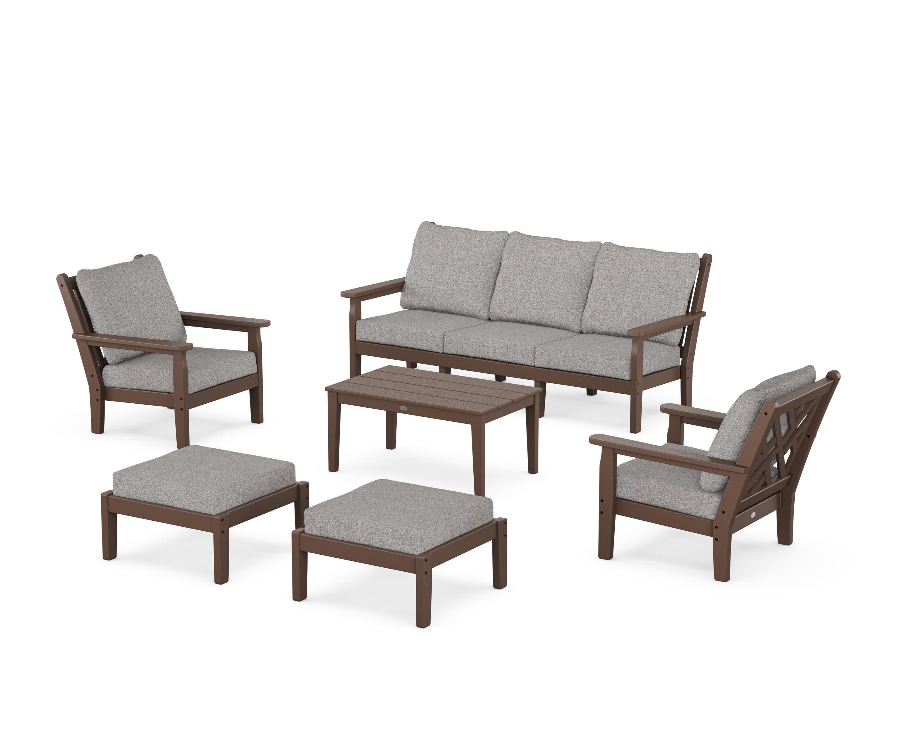 Chippendale 6-Piece Lounge Sofa Set in Mahogany / Grey Mist