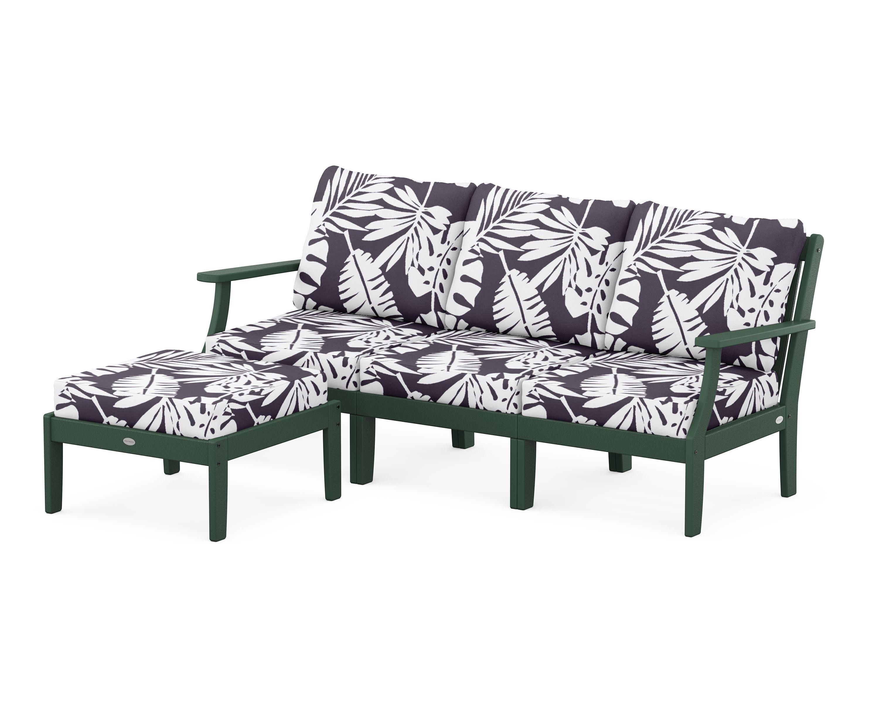 Braxton Modular 4-Piece Deep Seating Set with Ottoman in Green / Leaf Navy