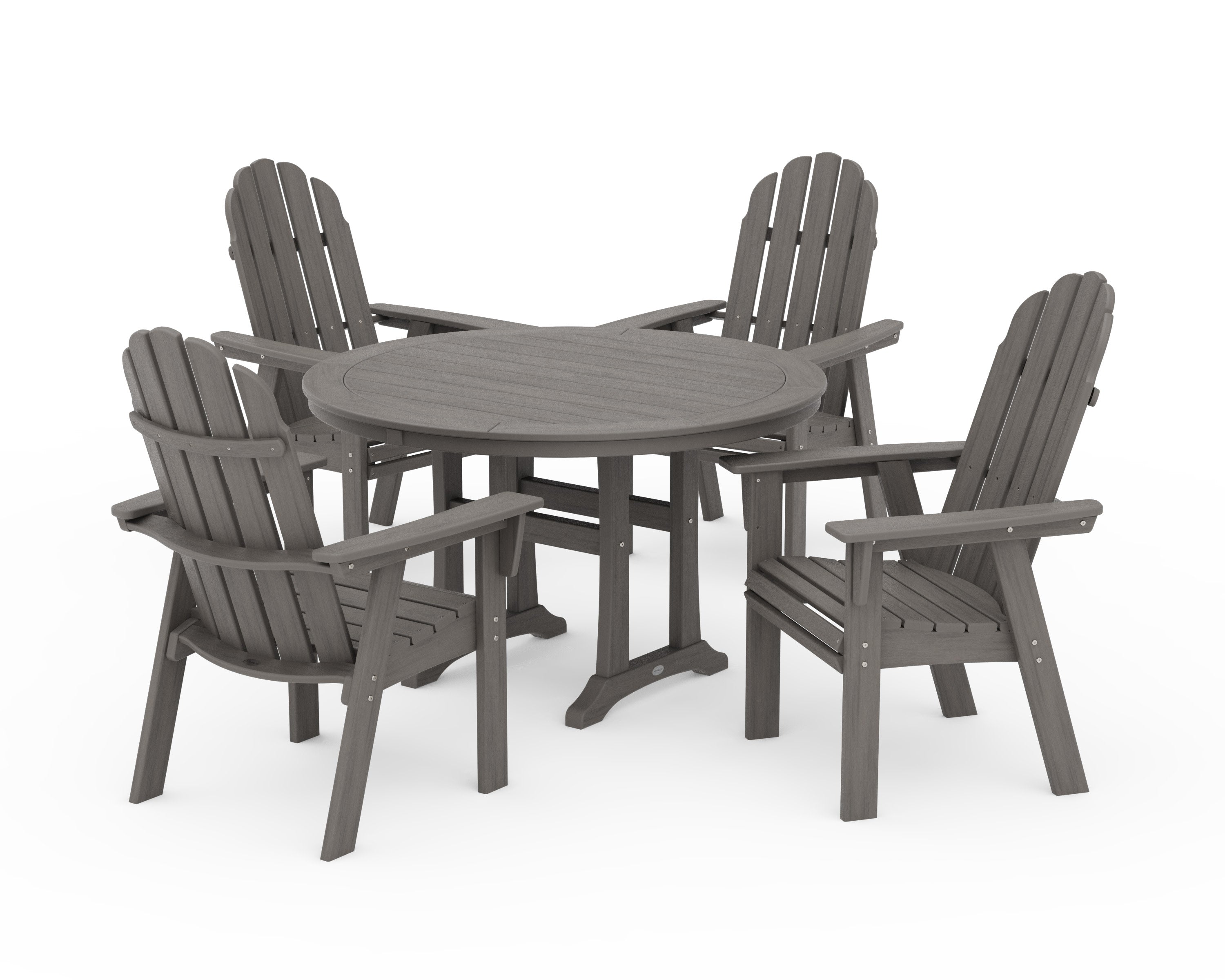 Vineyard Curveback Adirondack 5-Piece Nautical Trestle Dining Set in Driftwood