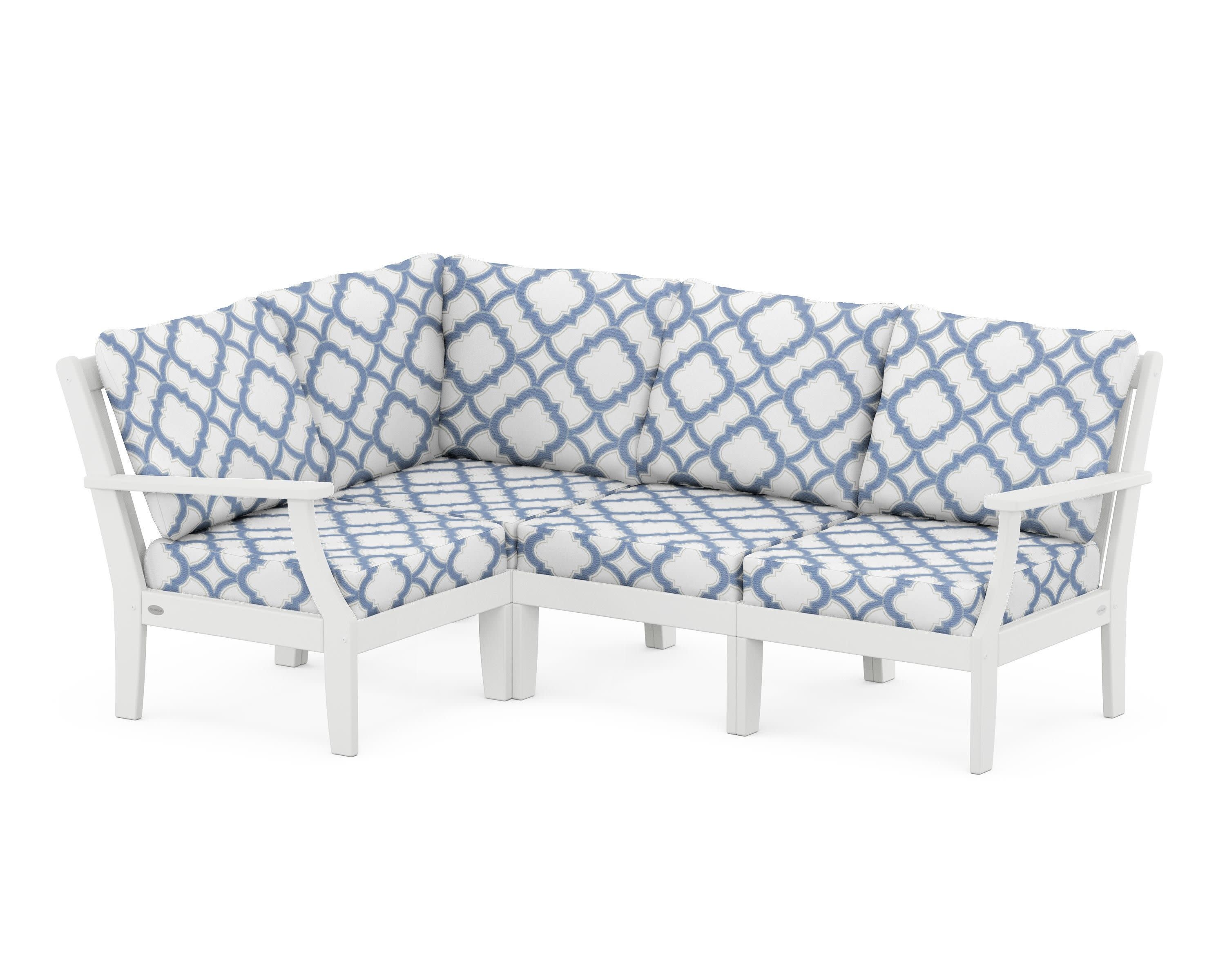 Braxton Modular 4-Piece Deep Seating Set in White / Trellis Sky Blue