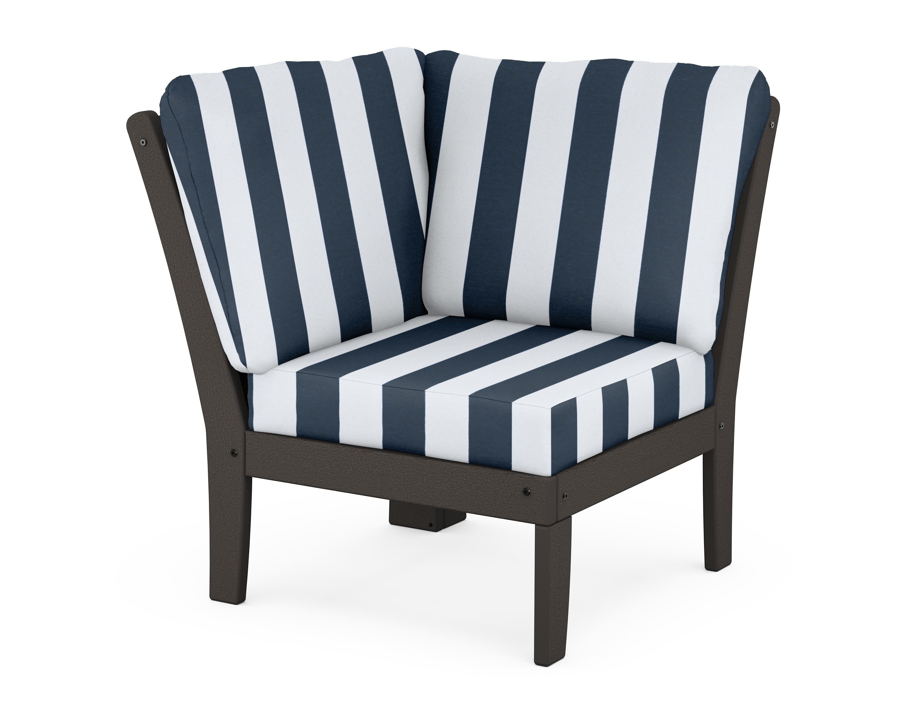 Braxton Modular Corner Chair in Vintage Coffee / Cabana Stripe Marine Indigo