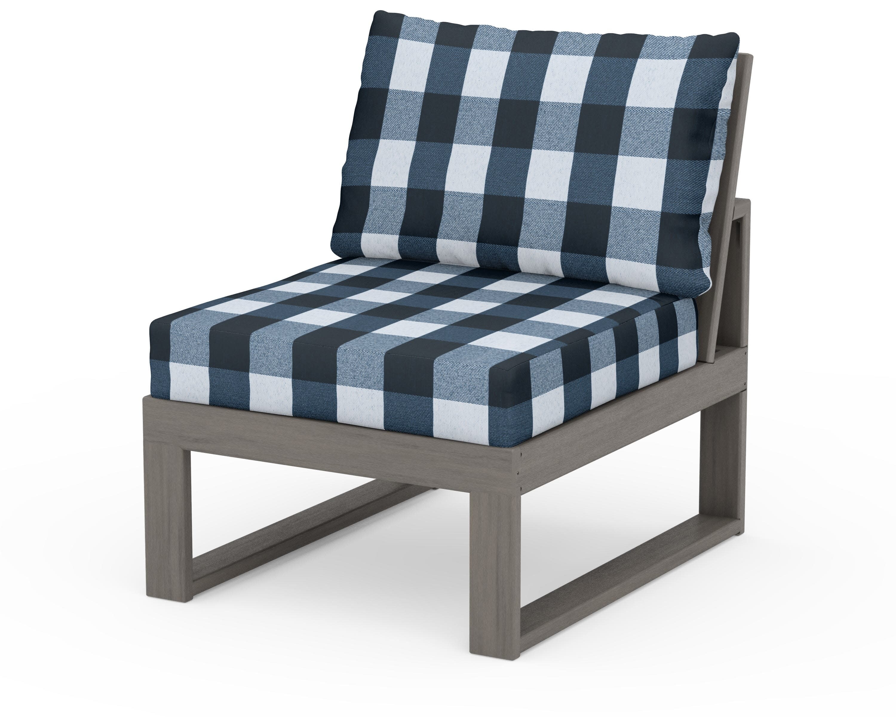 Modular Armless Chair in Driftwood / Buffalo Plaid Marine Indigo
