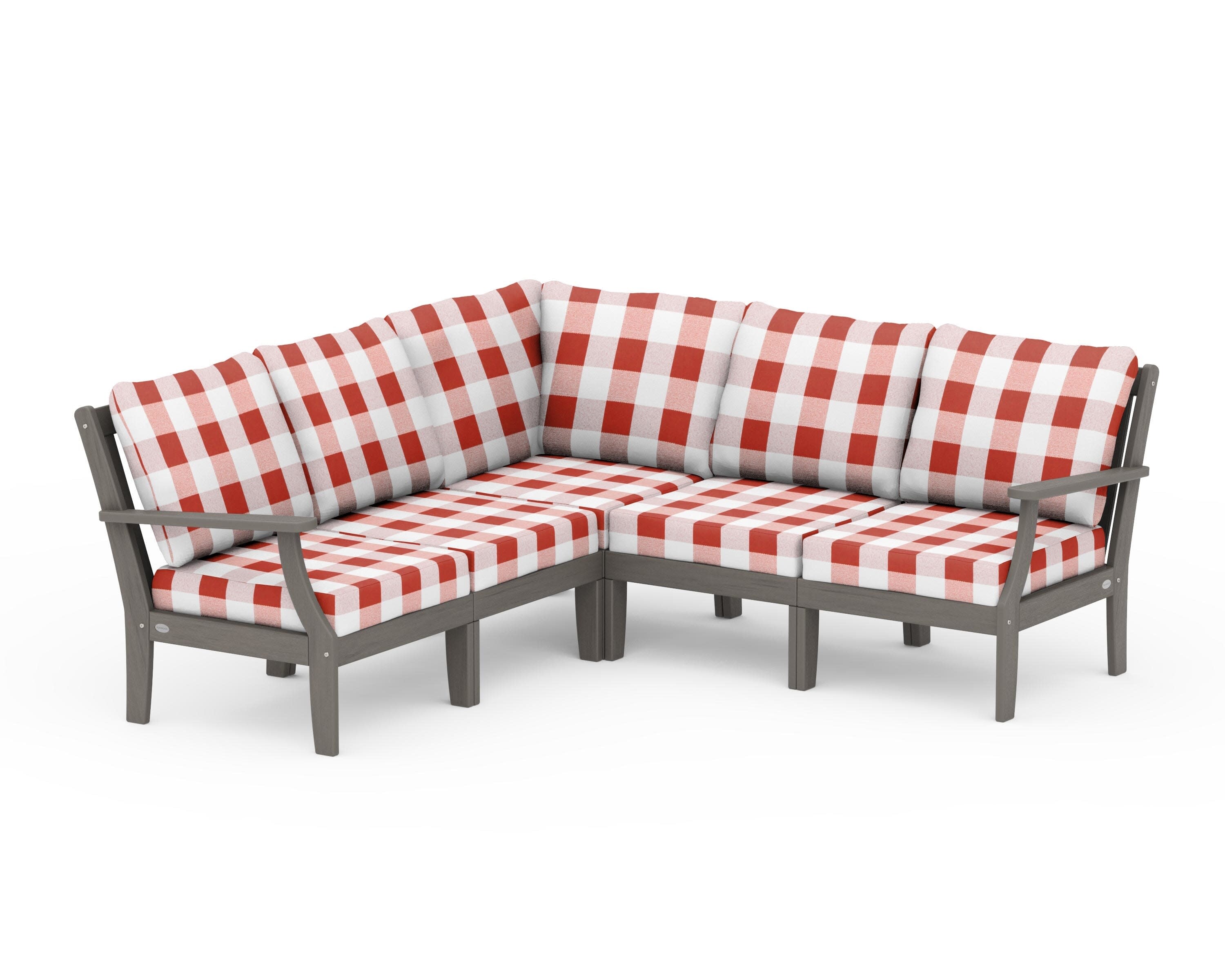 Braxton Modular 5-Piece Deep Seating Set in Driftwood / Buffalo Plaid Crimson