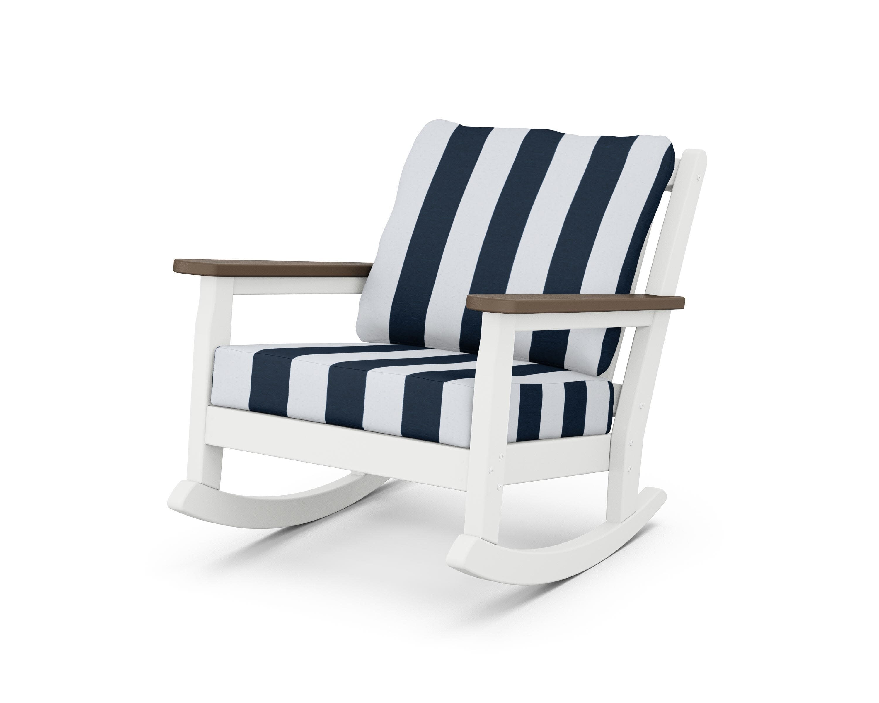 Chippendale Deep Seating Rocking Chair in White / Kona / Cabana Stripe Marine Indigo
