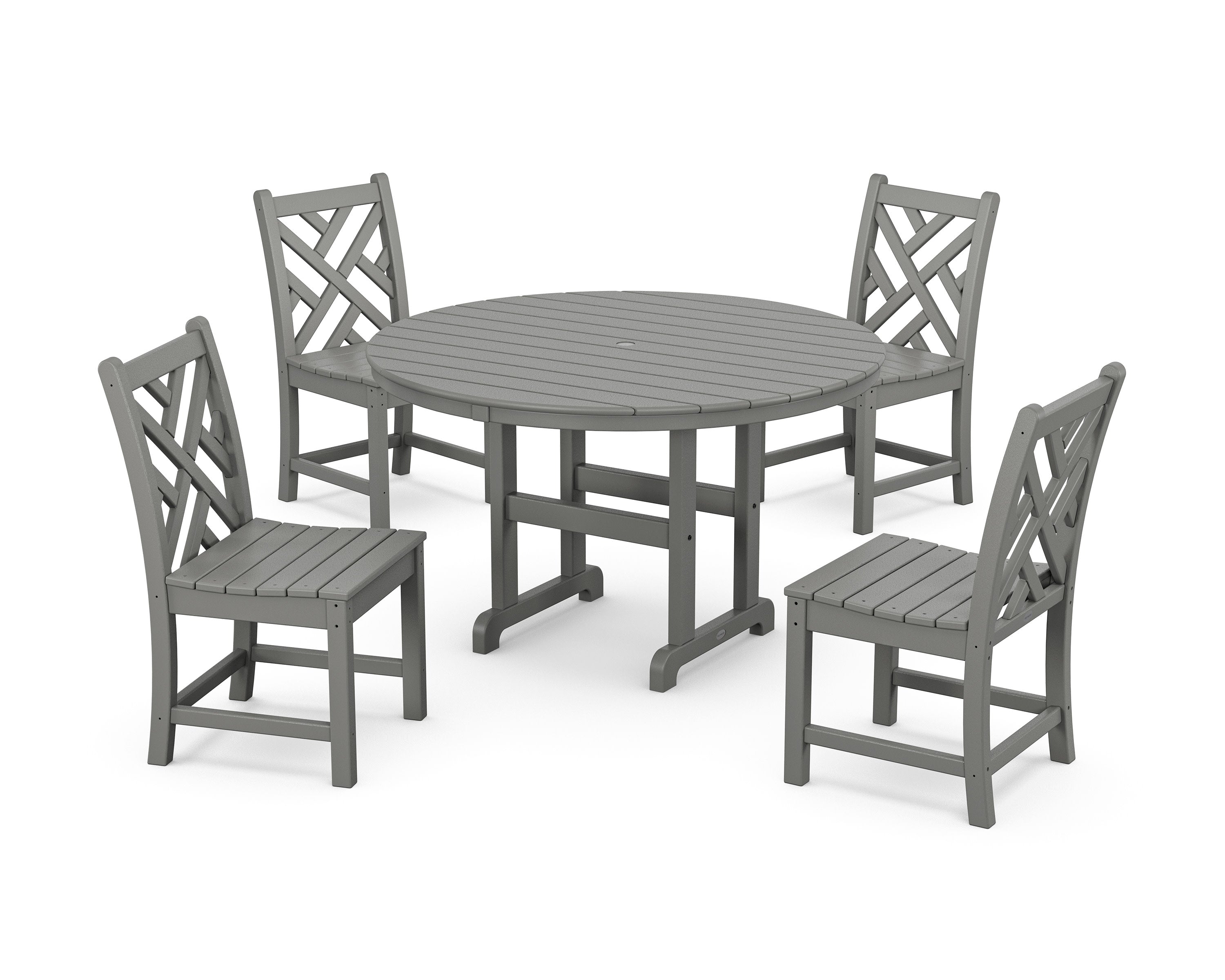 Chippendale 5-Piece Round Farmhouse Side Chair Dining Set in Slate Grey