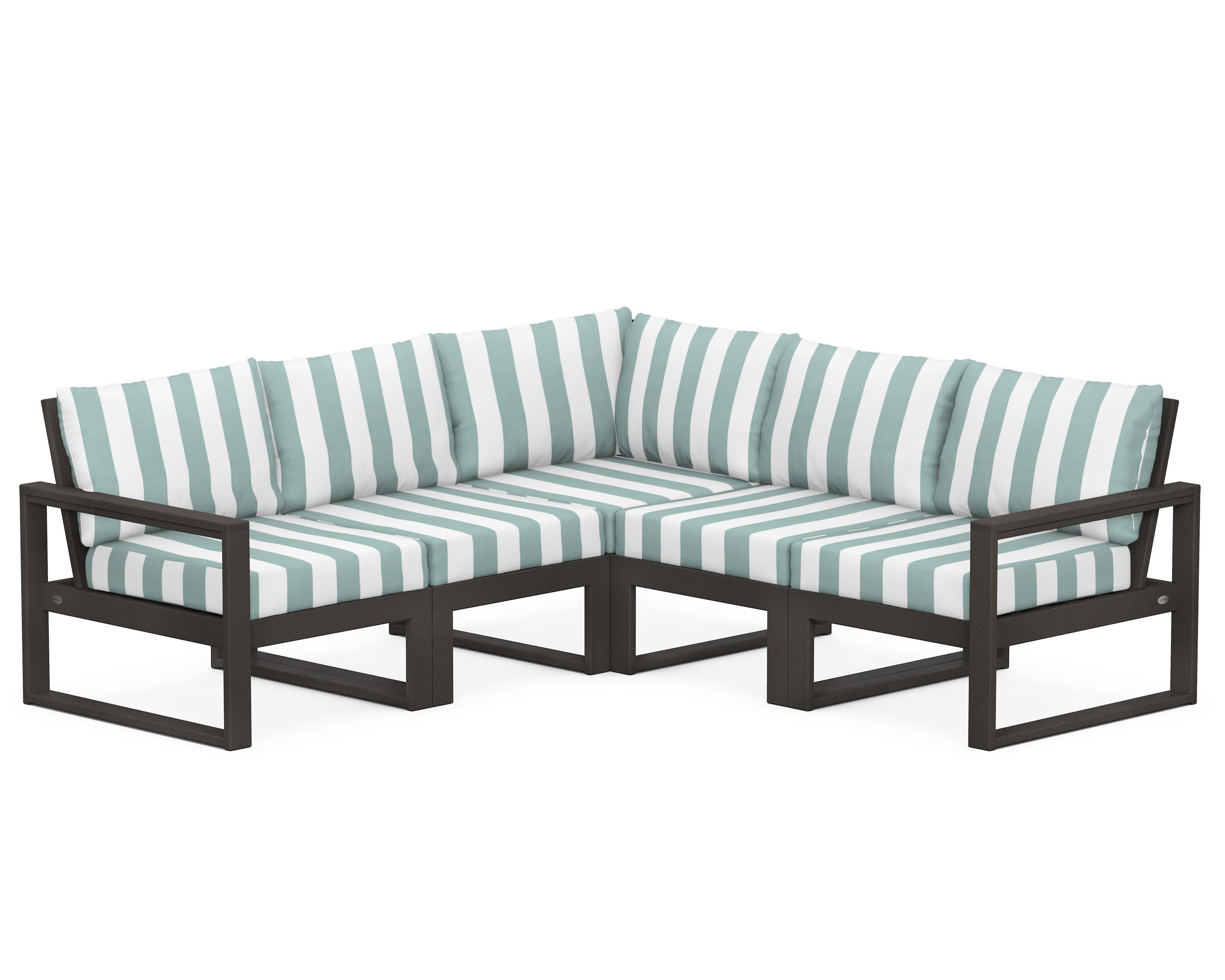 EDGE 5-Piece Modular Deep Seating Set in Vintage Coffee / Cabana Stripe Glacier Spa