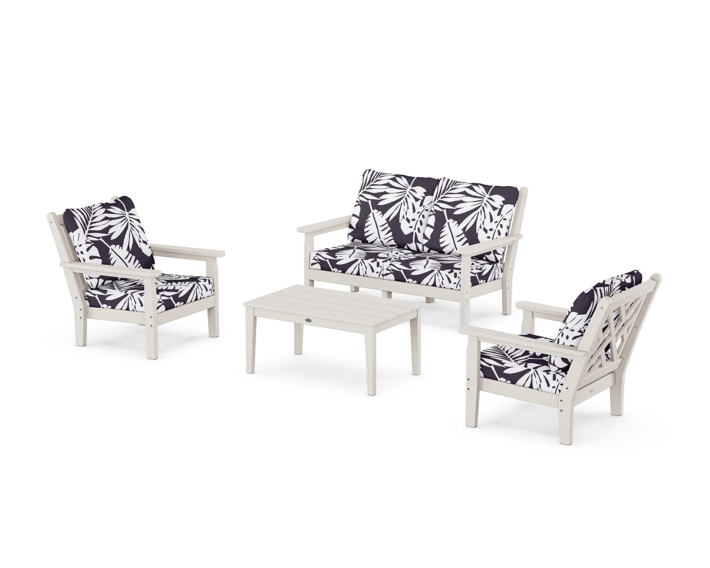 Chippendale 4-Piece Deep Seating Set with Loveseat in Sand / Leaf Navy