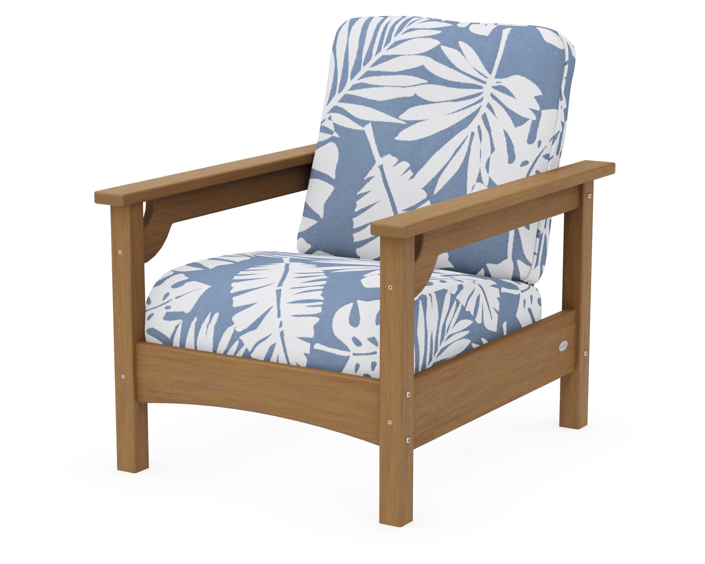 Club Chair in Natural / Leaf Sky Blue