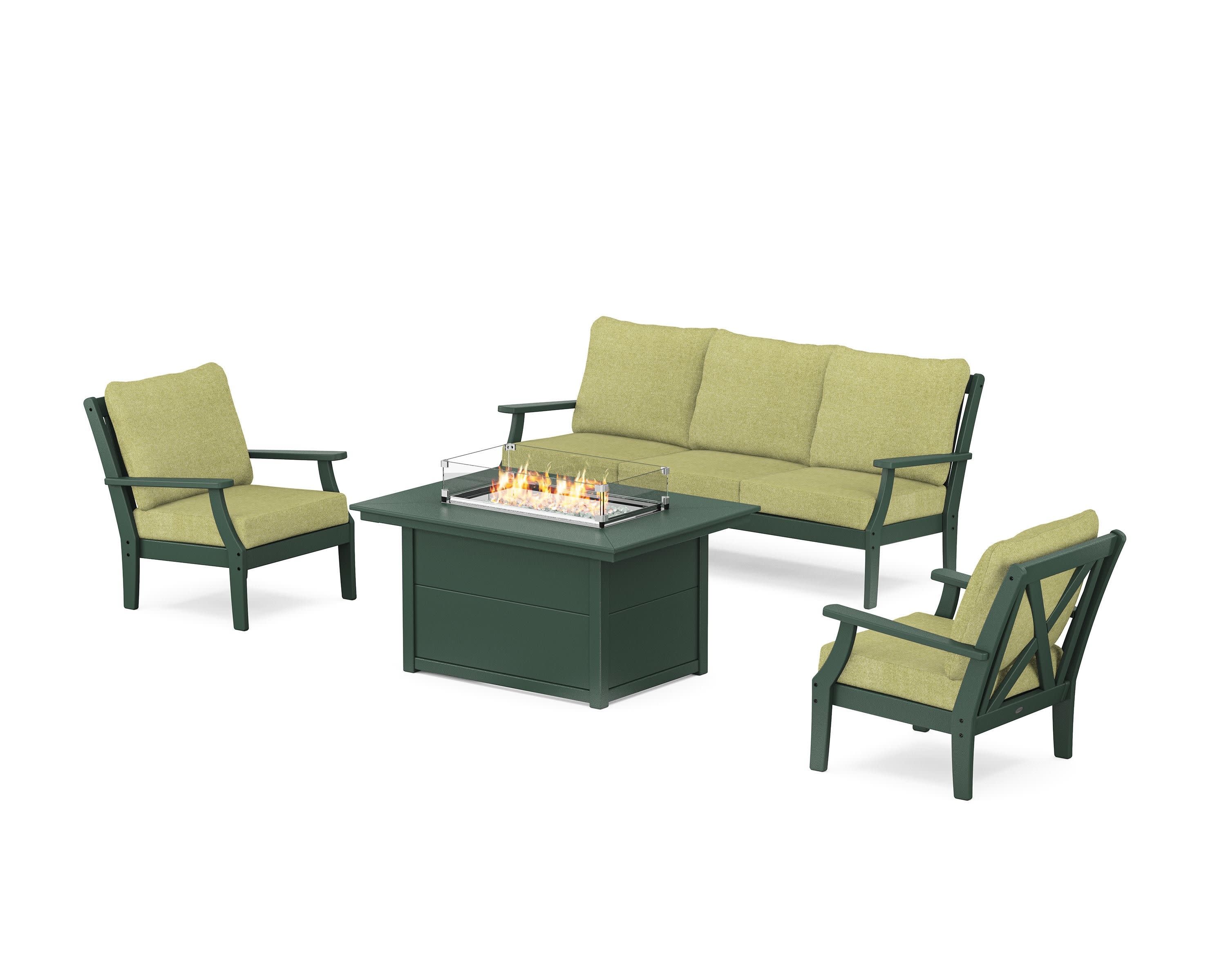 Braxton Deep Seating Fire Pit Table Set in Green / Chartreuse Boucle