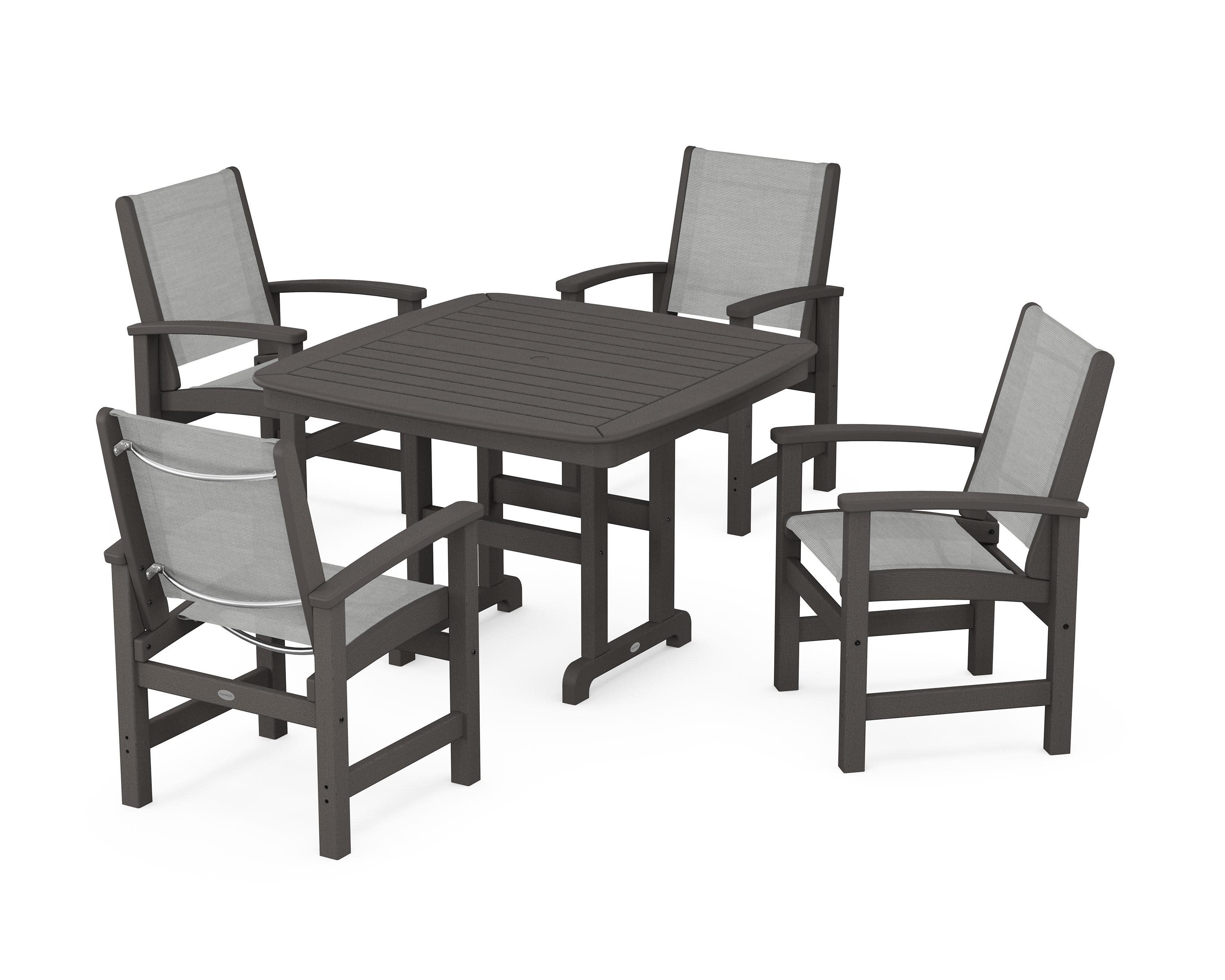 Coastal 5-Piece Dining Set in Vintage Coffee / Metallic Sling