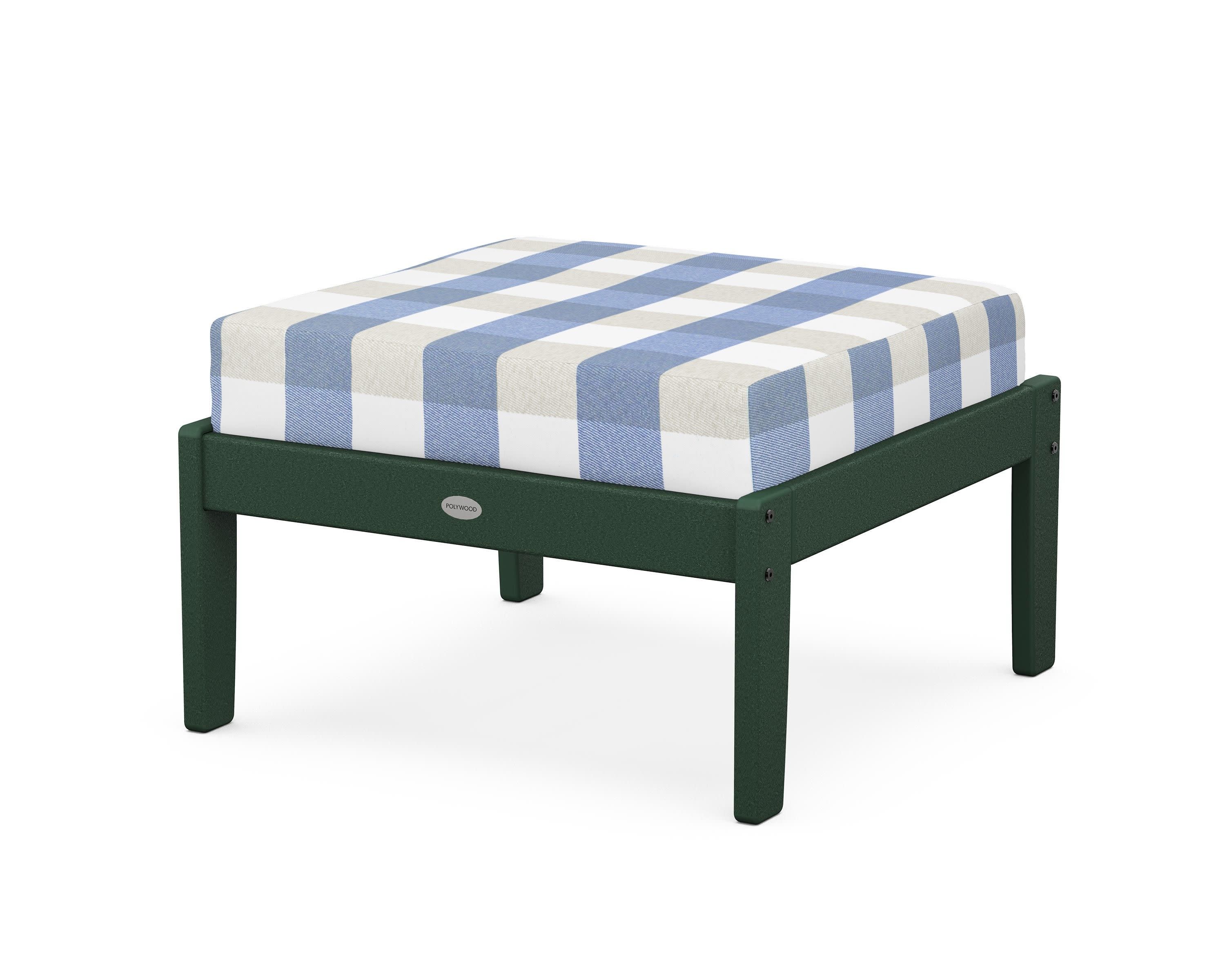 Braxton Deep Seating Ottoman in Green / Buffalo Plaid Sky Blue