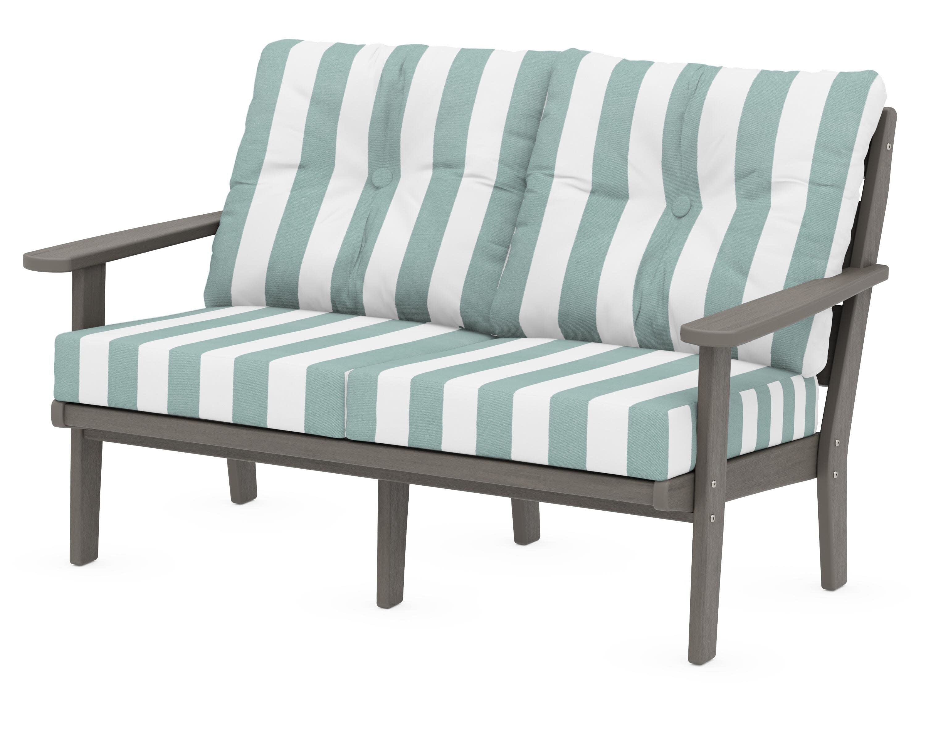 Lakeside Deep Seating Loveseat in Driftwood / Cabana Stripe Glacier Spa