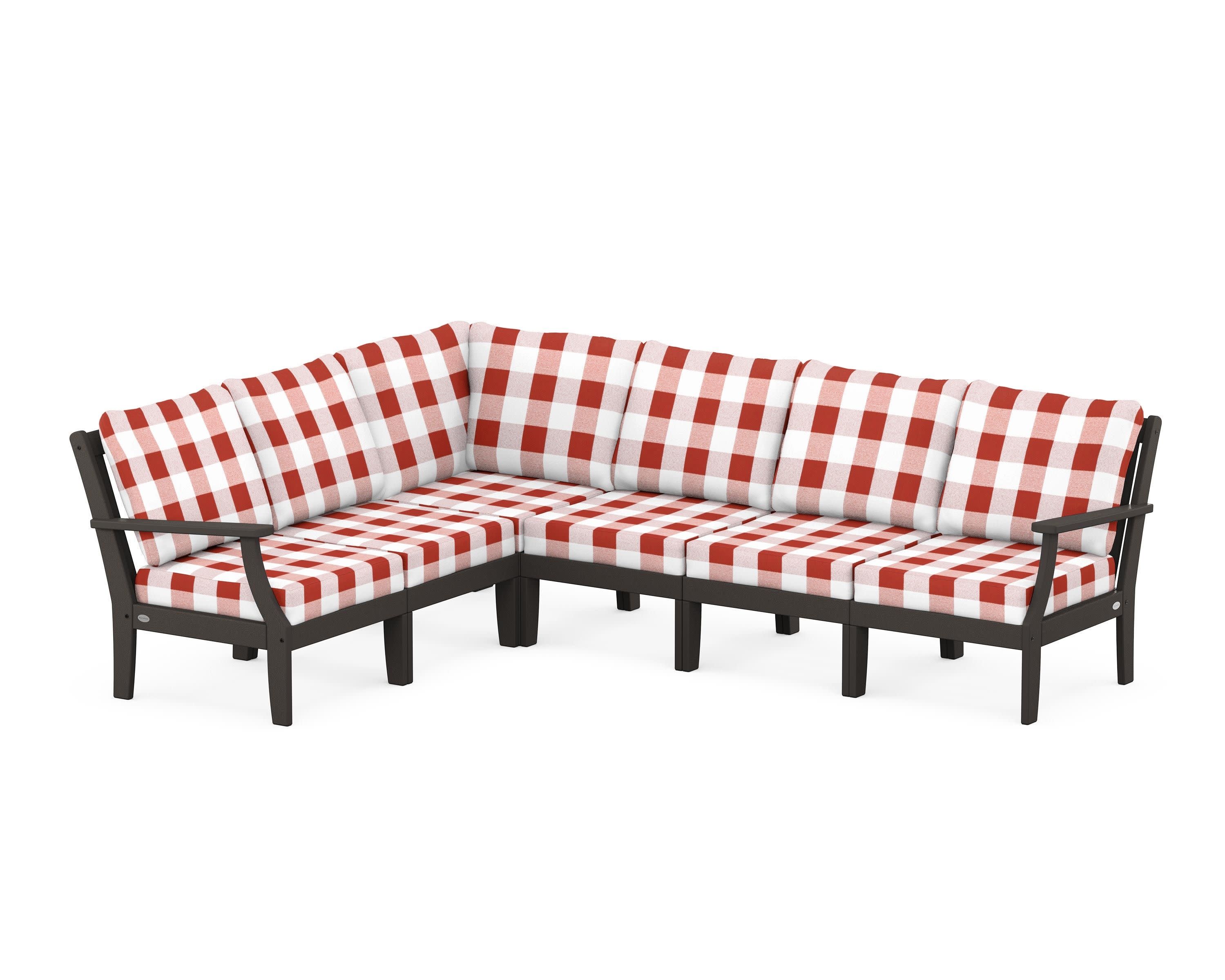 Braxton Modular 6-Piece Deep Seating Set in Vintage Coffee / Buffalo Plaid Crimson