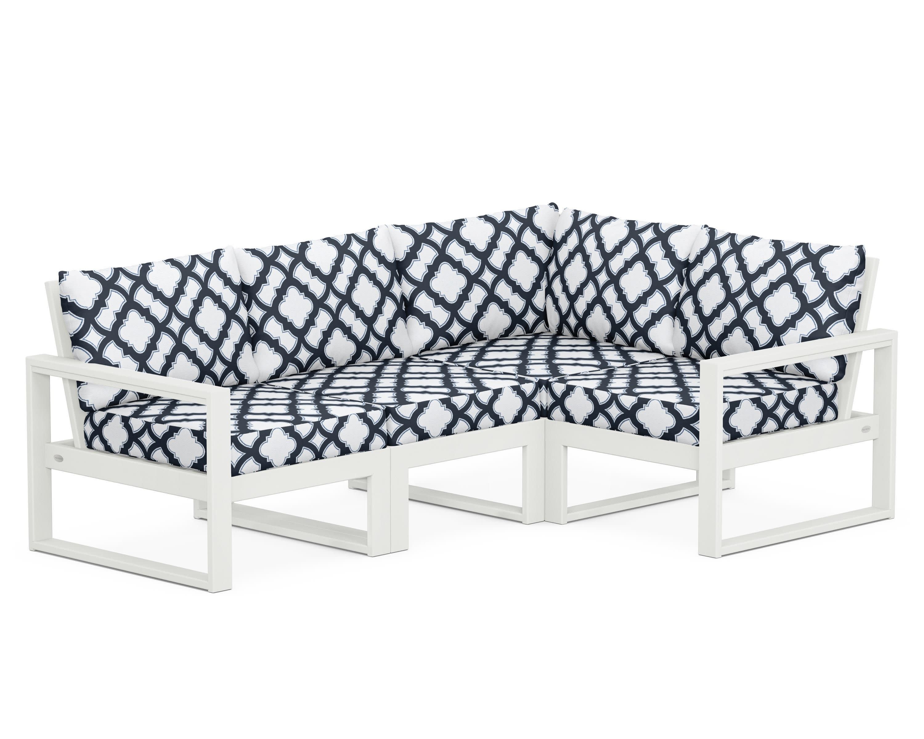 EDGE 4-Piece Modular Deep Seating Set in Vintage White / Trellis Marine Indigo
