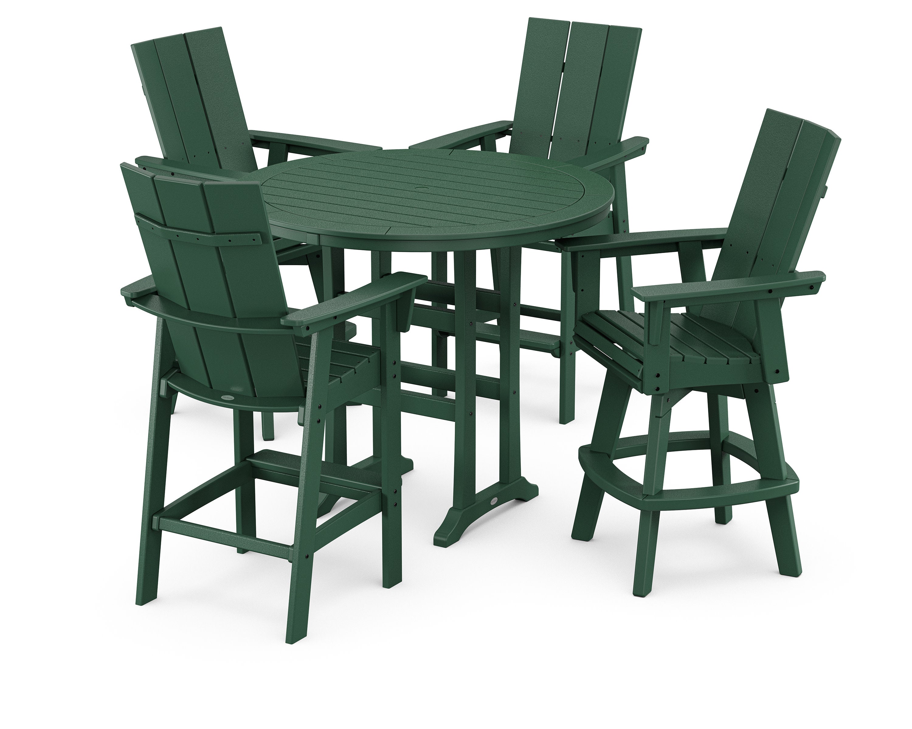 Modern Adirondack 5-Piece Nautical Trestle Round Bar Set with Swivels in Green