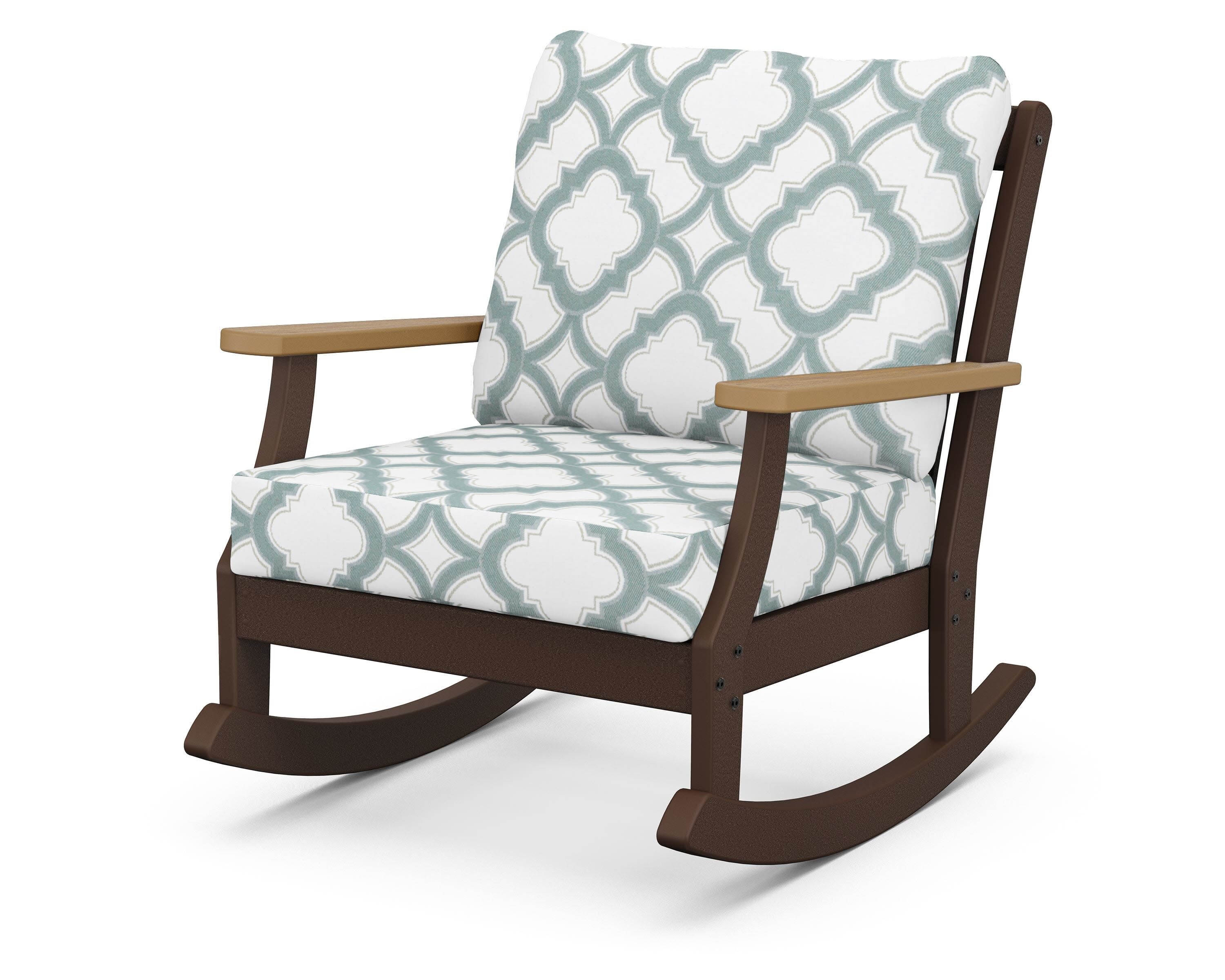 Braxton Deep Seating Rocking Chair in Mahogany / Natural / Trellis Glacier Spa