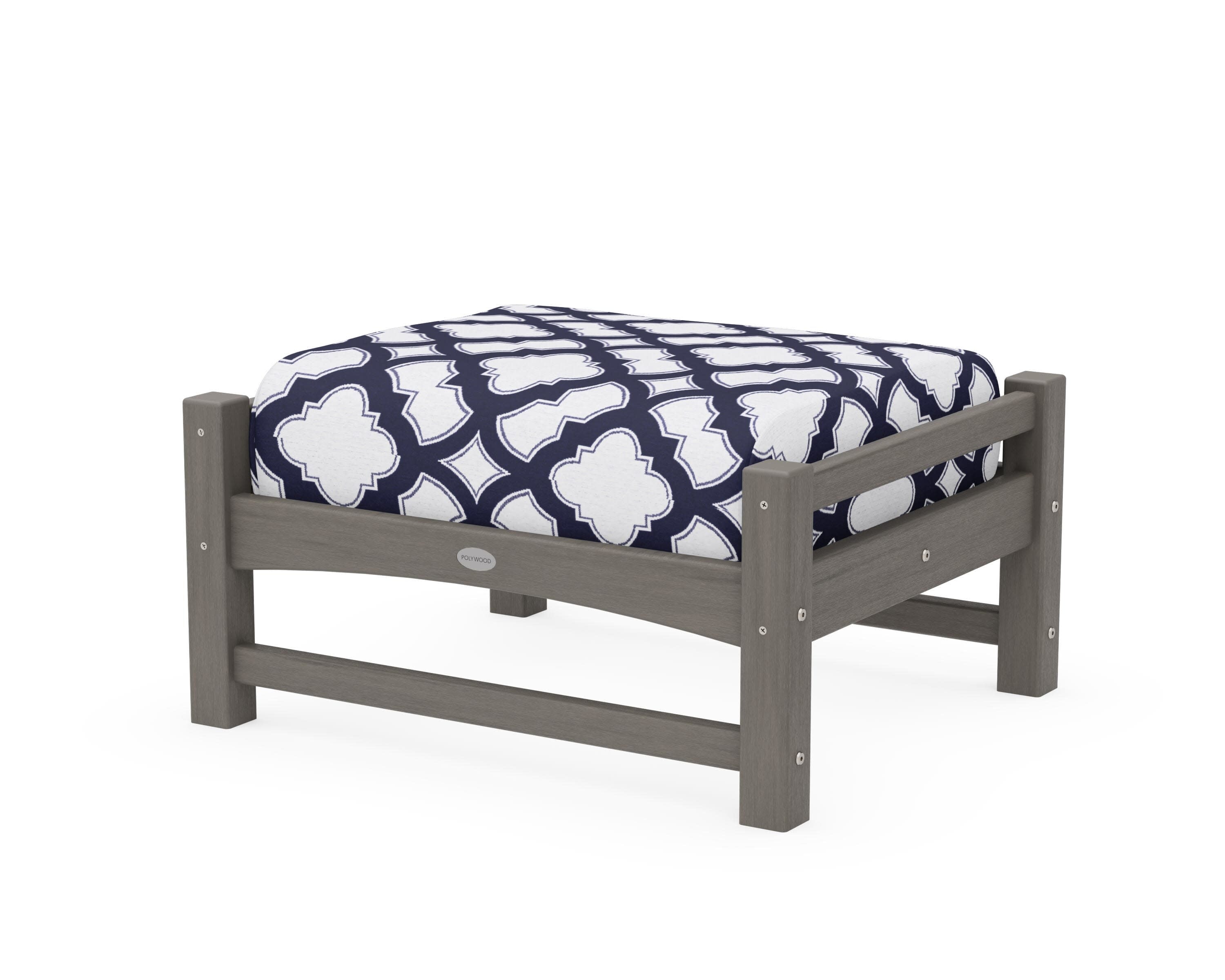 Club Ottoman in Driftwood / Trellis Navy