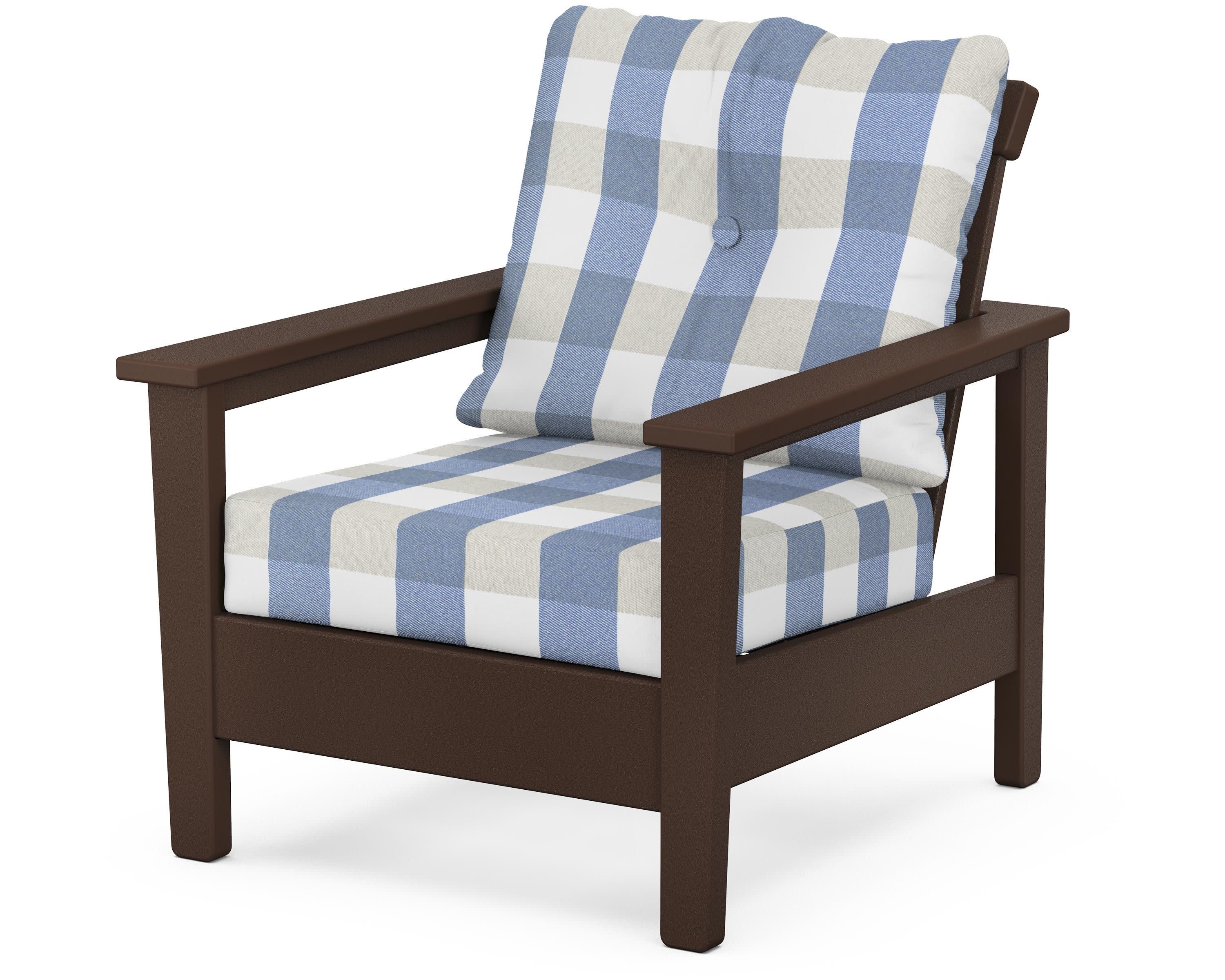 Prescott Deep Seating Chair in Mahogany / Buffalo Plaid Sky Blue