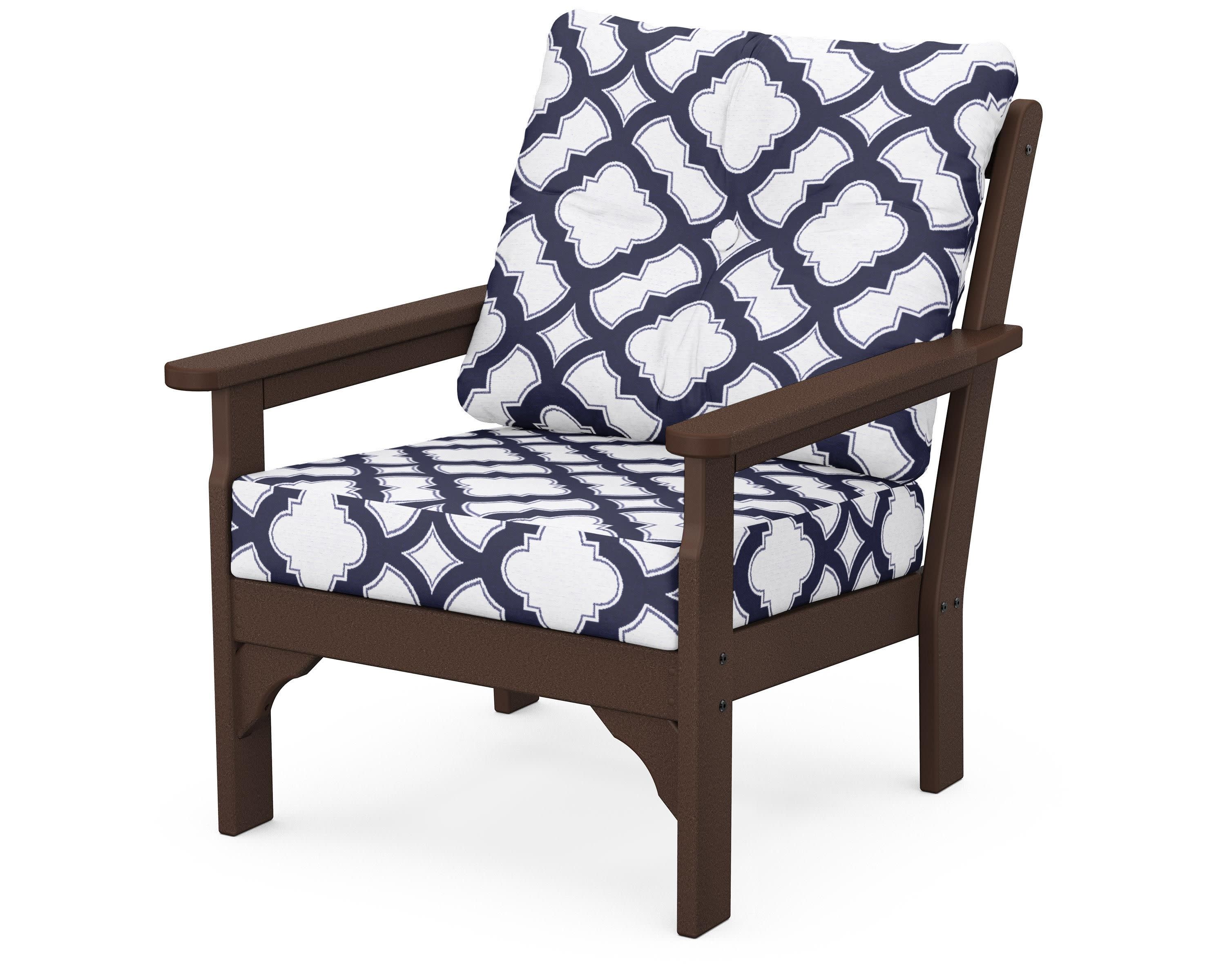 Vineyard Deep Seating Chair in Mahogany / Trellis Navy
