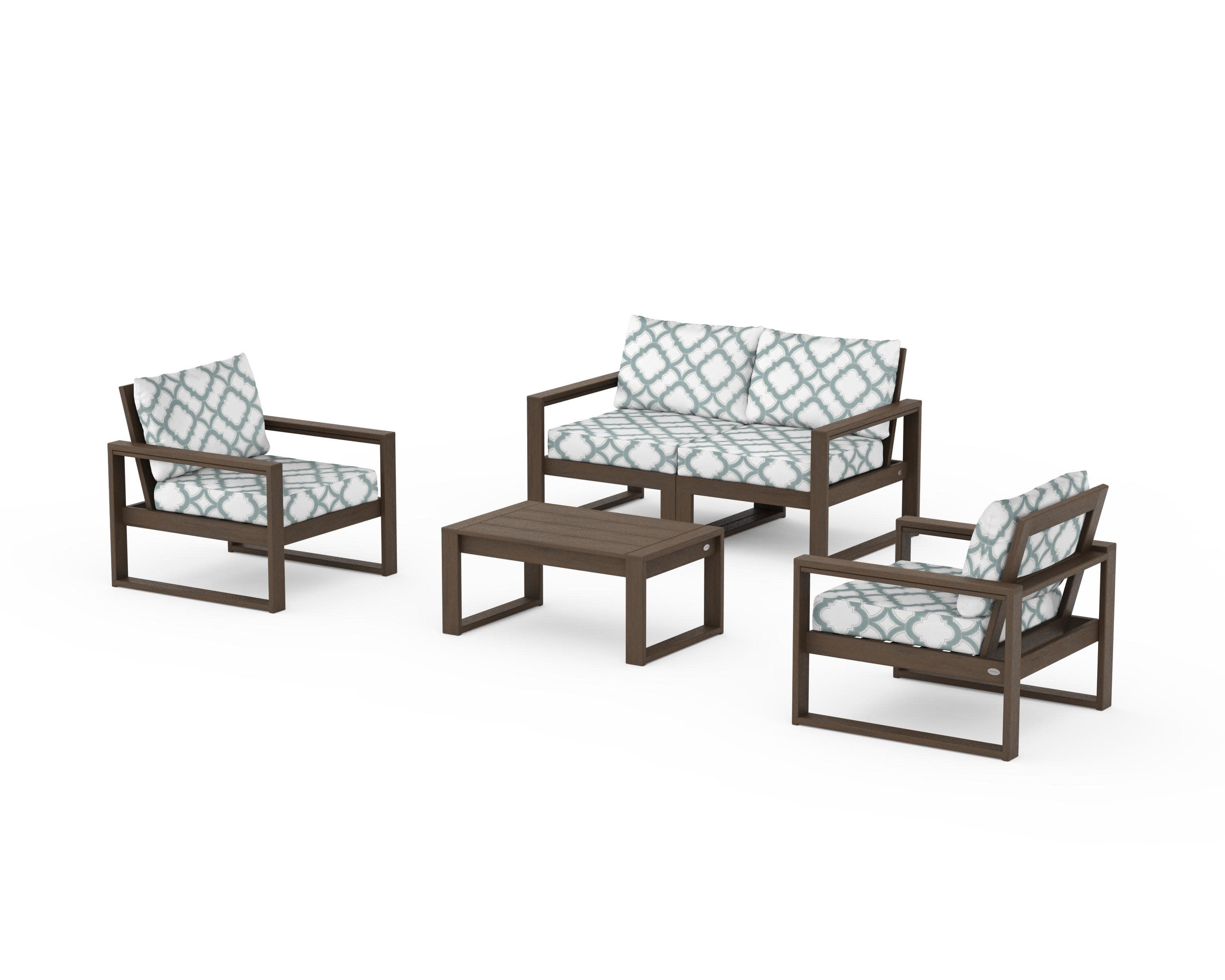 EDGE Sectional 4-Piece Deep Seating Set with Loveseat in Kona / Trellis Glacier Spa