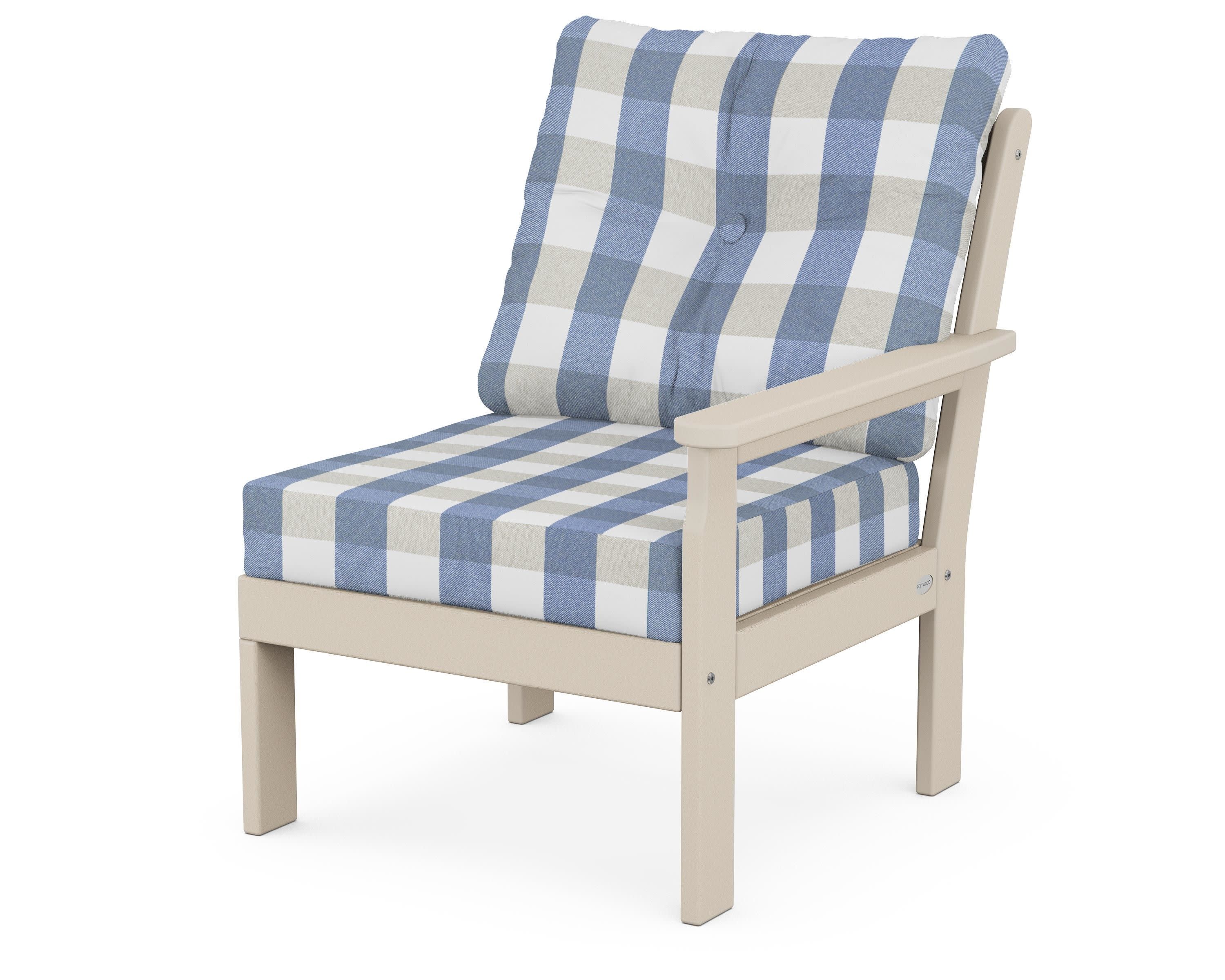 Vineyard Modular Right Arm Chair in Sand / Buffalo Plaid Sky Blue