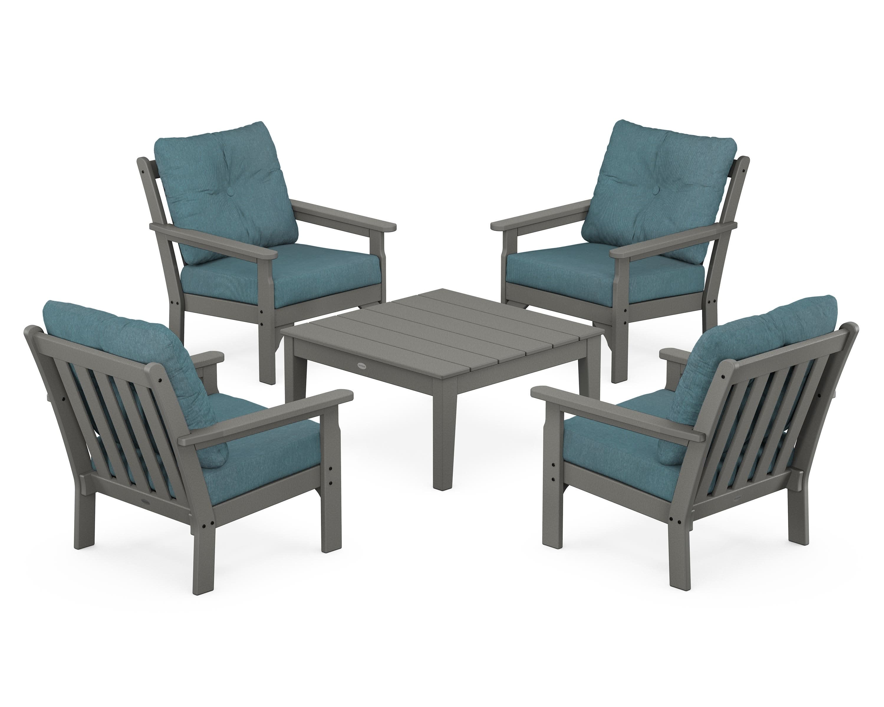 Vineyard 5-Piece Deep Seating Conversation Set in Slate Grey / Ocean Teal