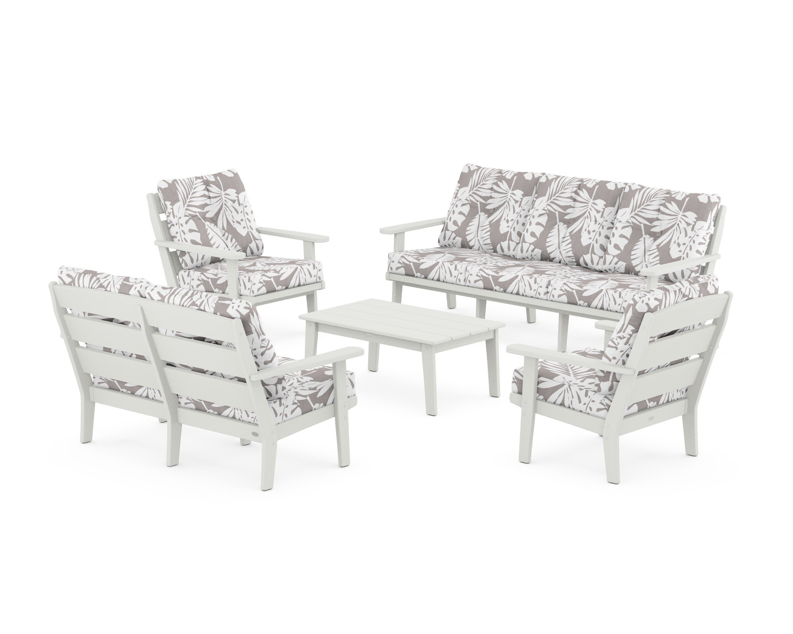 Lakeside 5-Piece Lounge Sofa Set in Vintage White / Leaf Grey Mist