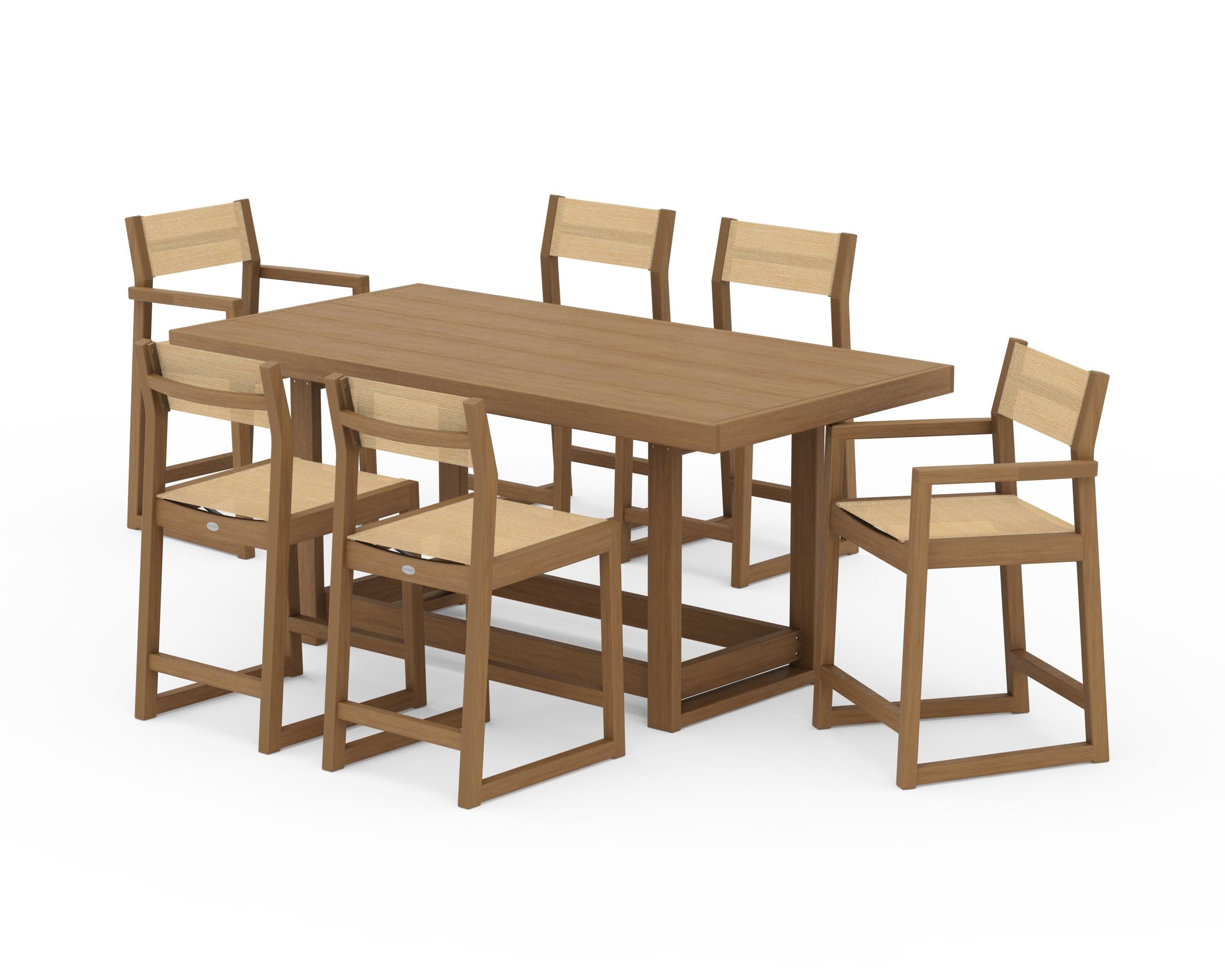 EDGE Sling 7-Piece Counter Table Set in Natural / Dupioni Apricot Sling