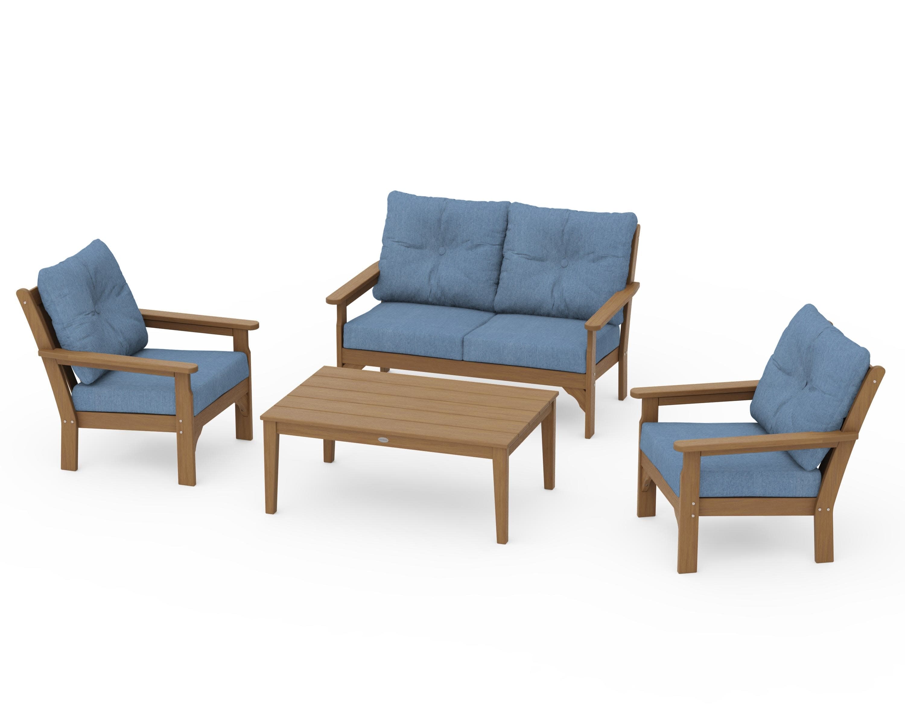 Vineyard 4-Piece Deep Seating Set in Natural / Sky Blue