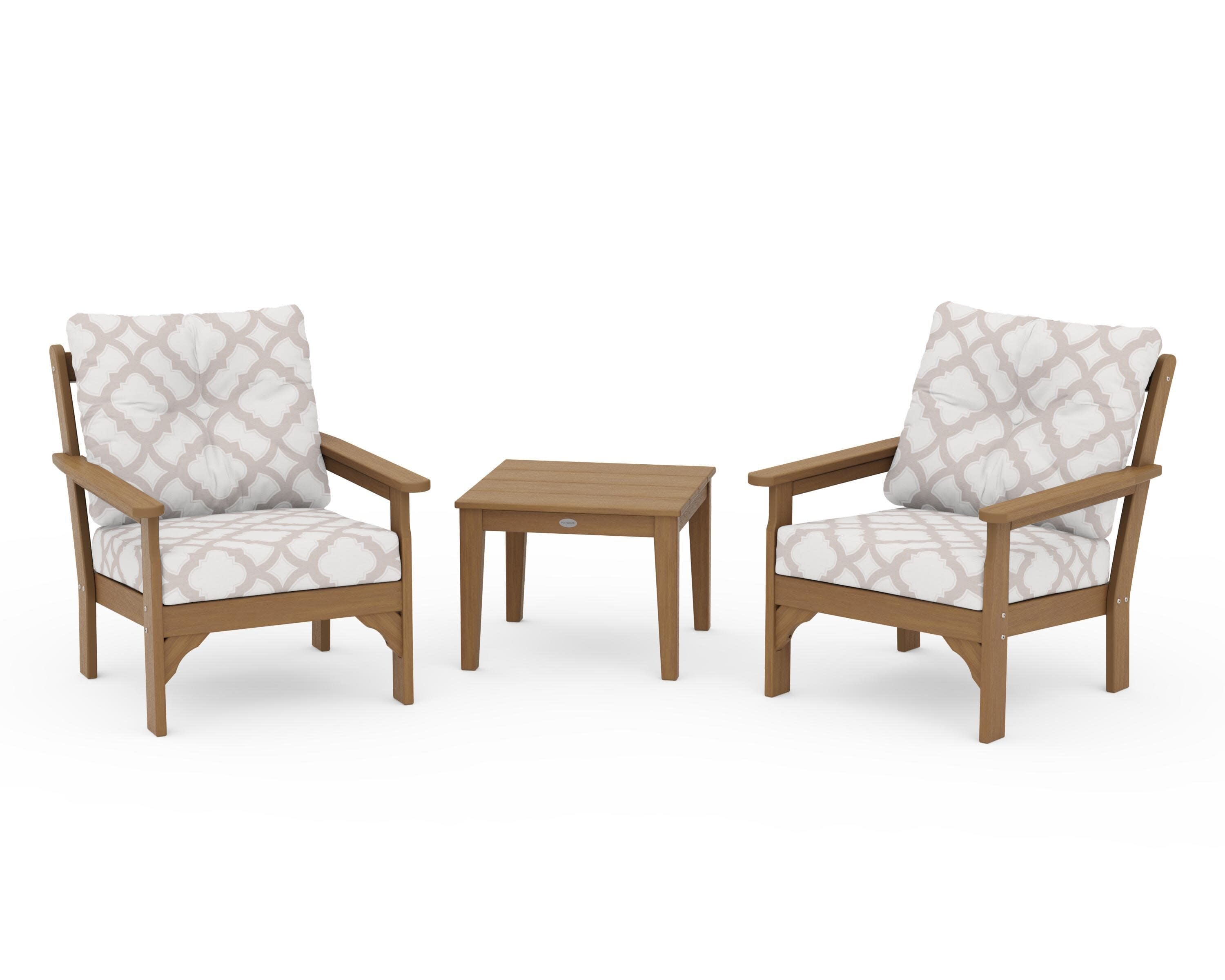 Vineyard 3-Piece Deep Seating Set in Natural / Trellis Dune Burlap