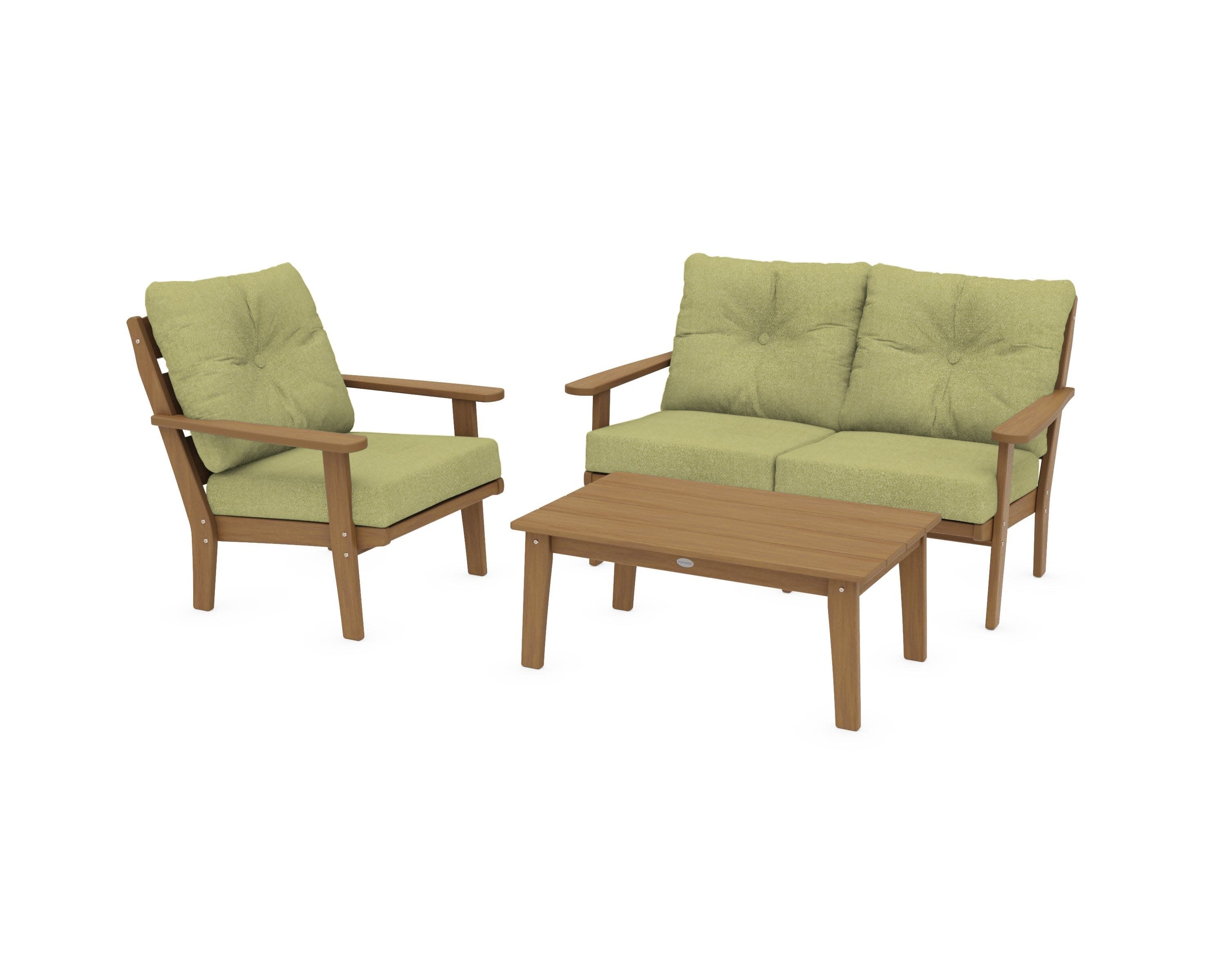 Lakeside 3-Piece Deep Seating Set in Natural / Chartreuse Boucle
