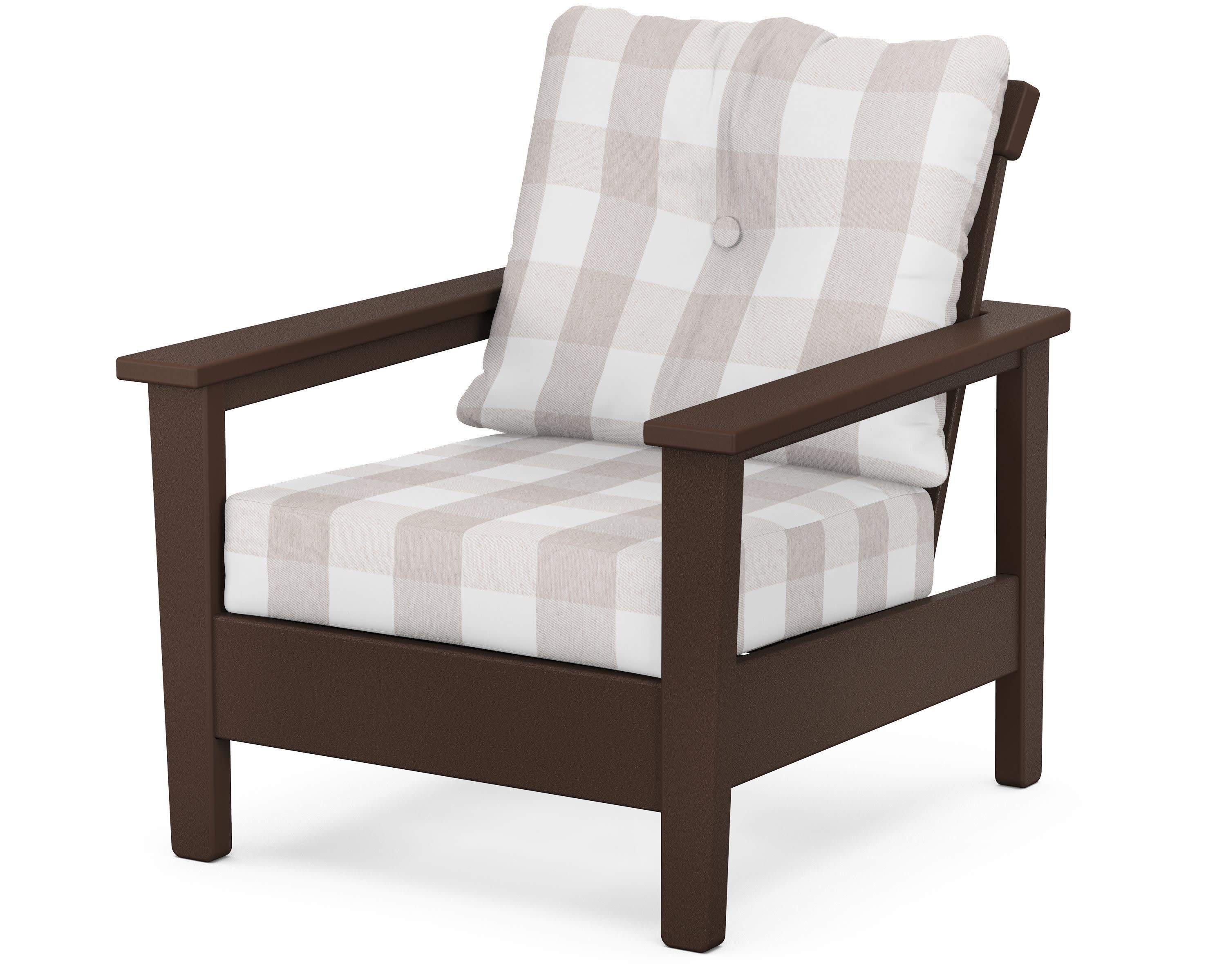 Prescott Deep Seating Chair in Mahogany / Buffalo Plaid Dune Burlap