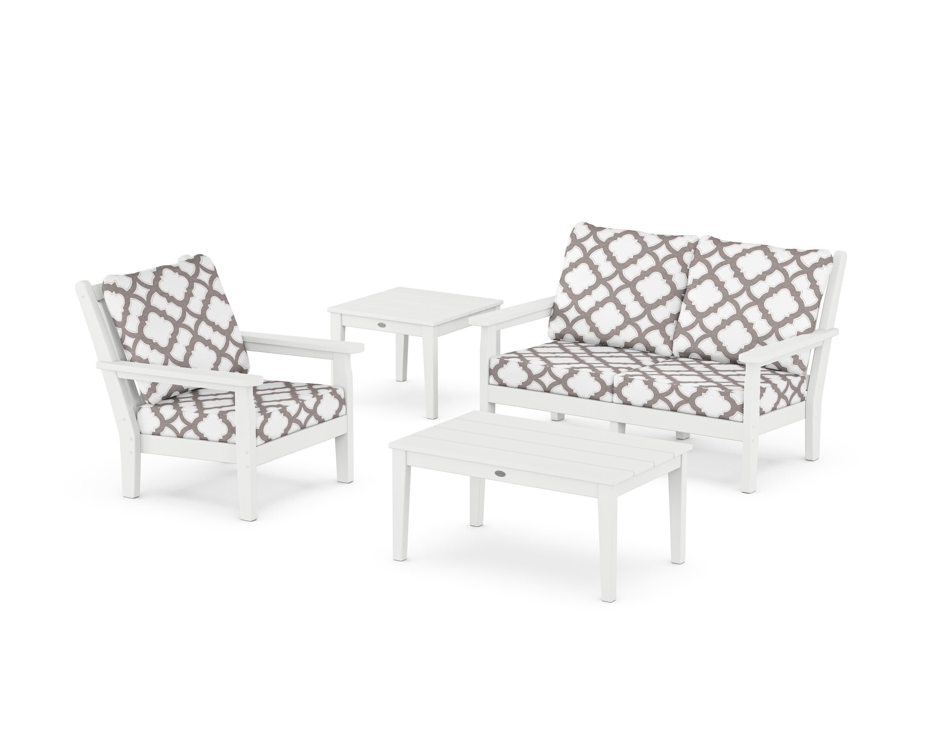 Chippendale 4-Piece Deep Seating Set in White / Trellis Grey Mist