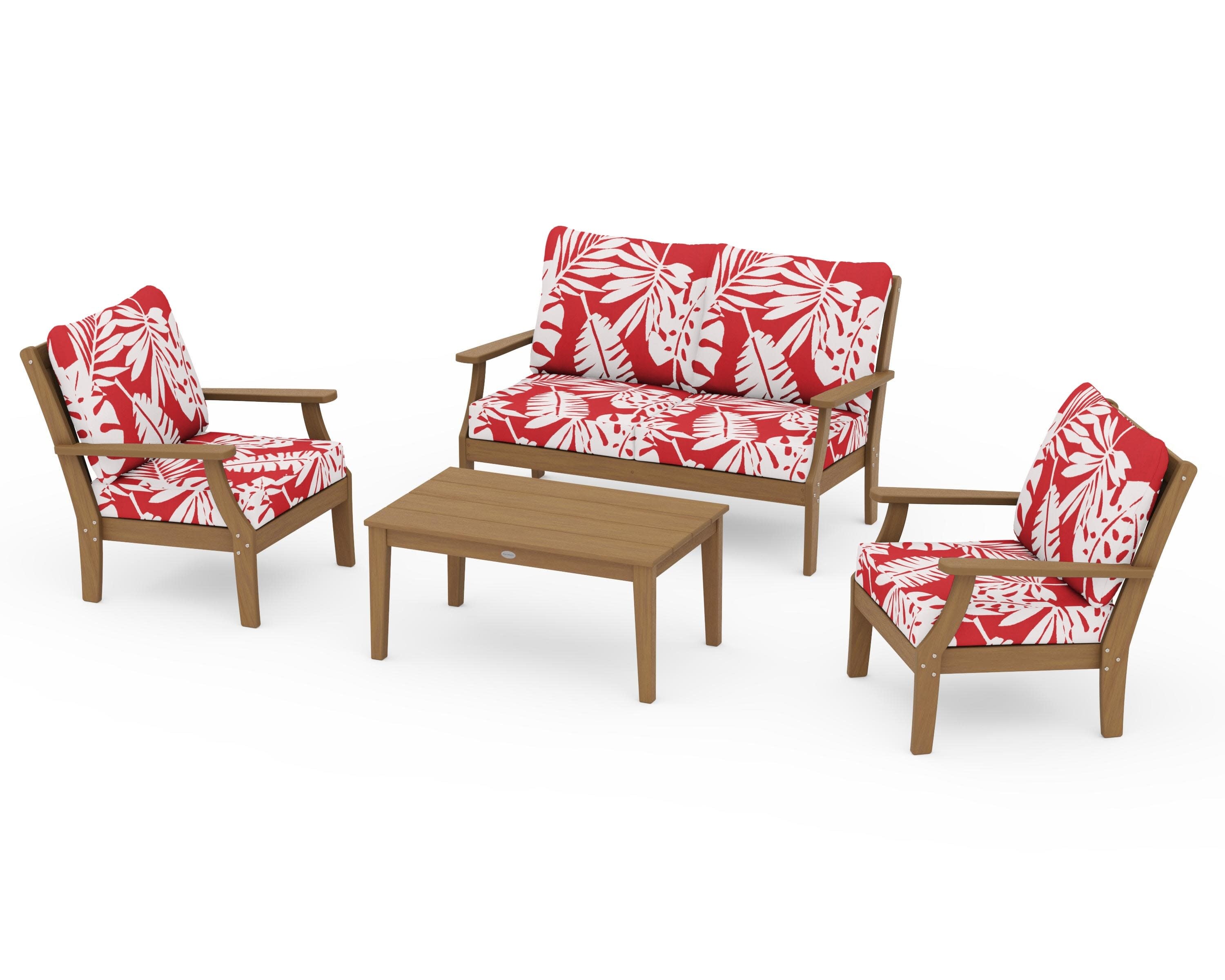 Braxton 4-Piece Deep Seating Chair Set in Natural / Leaf Crimson