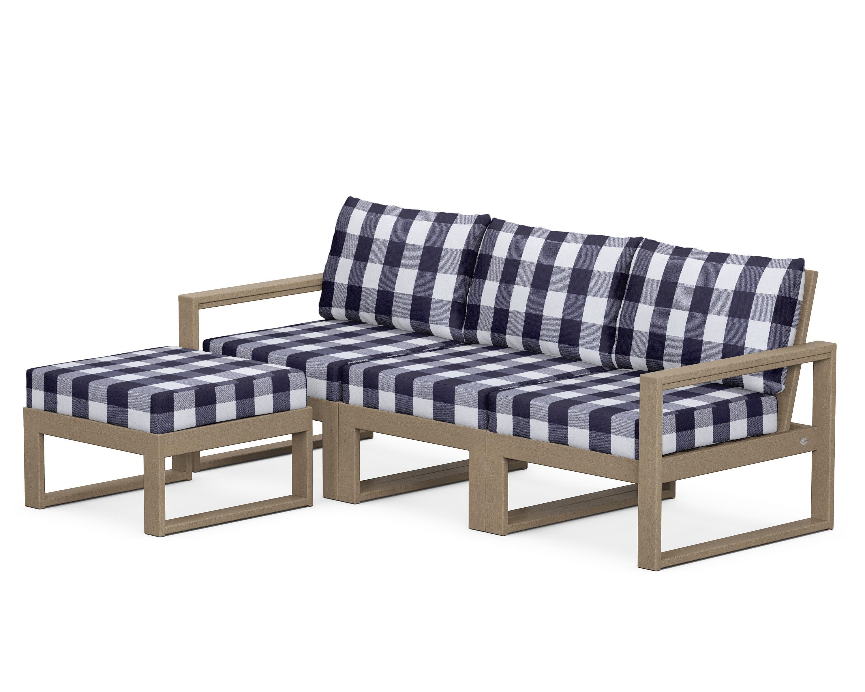 EDGE 4-Piece Modular Deep Seating Set with Ottoman in Vintage Sahara / Buffalo Plaid Navy