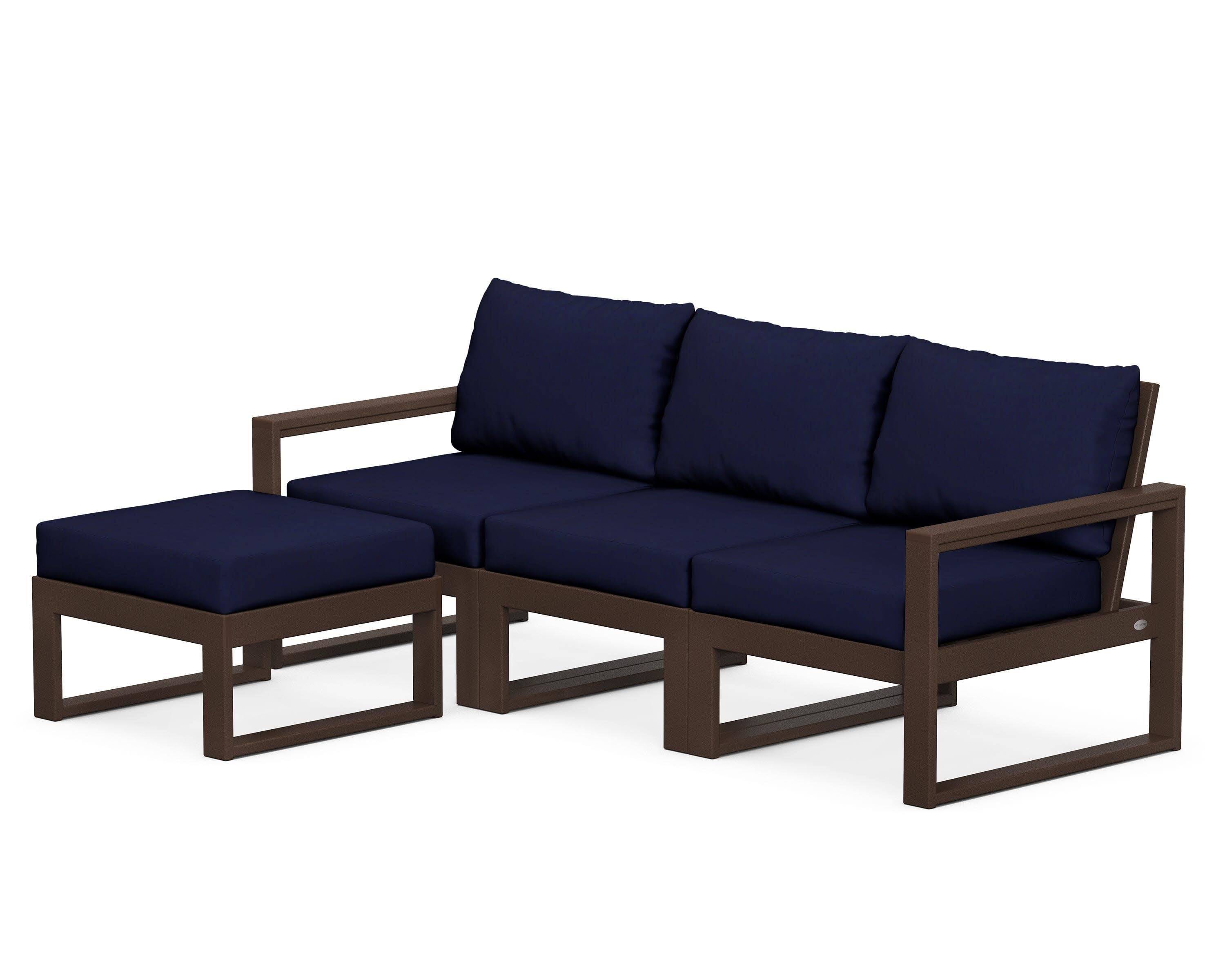 EDGE 4-Piece Modular Deep Seating Set with Ottoman in Mahogany / Navy