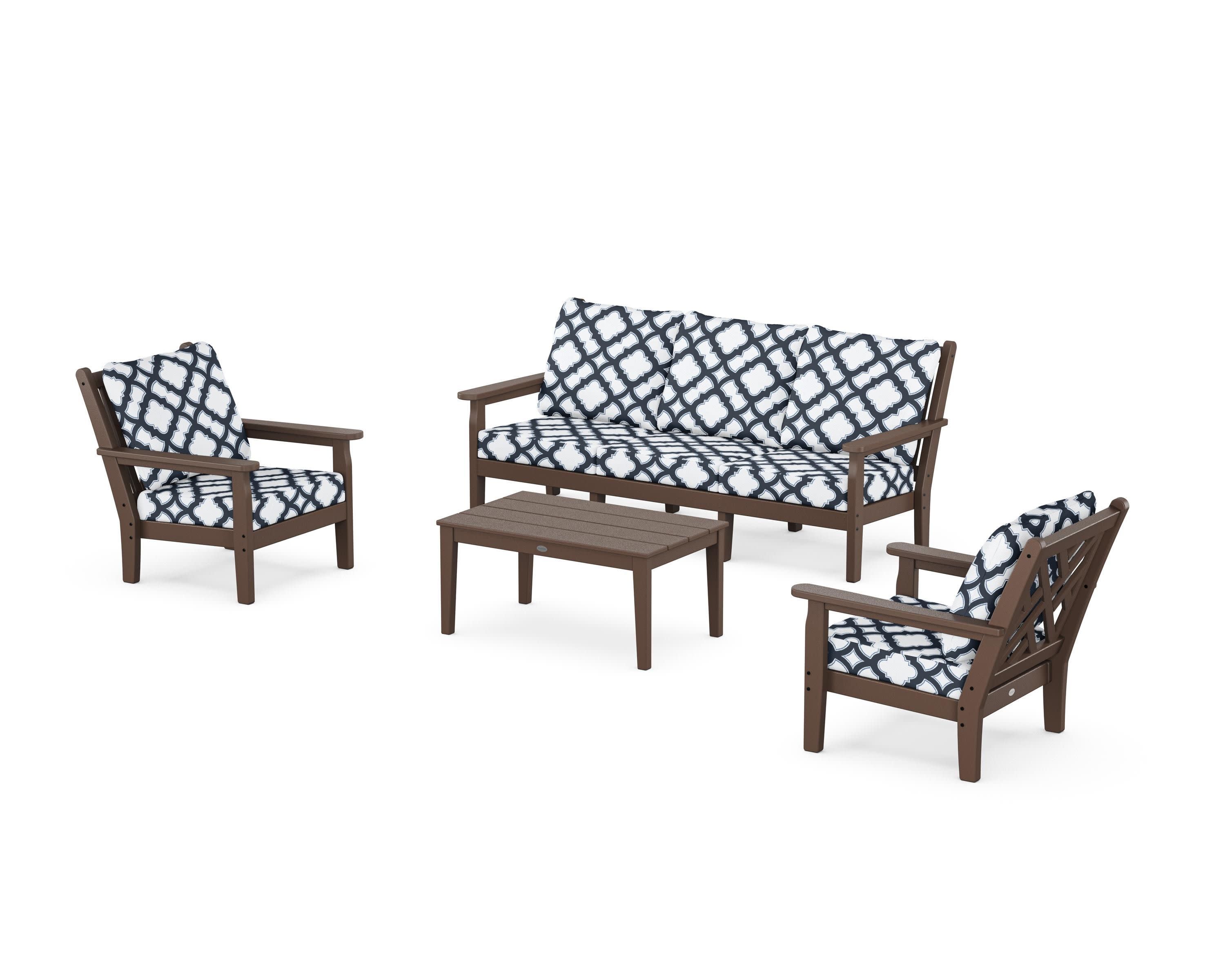 Chippendale 4-Piece Deep Seating Set with Sofa in Mahogany / Trellis Marine Indigo