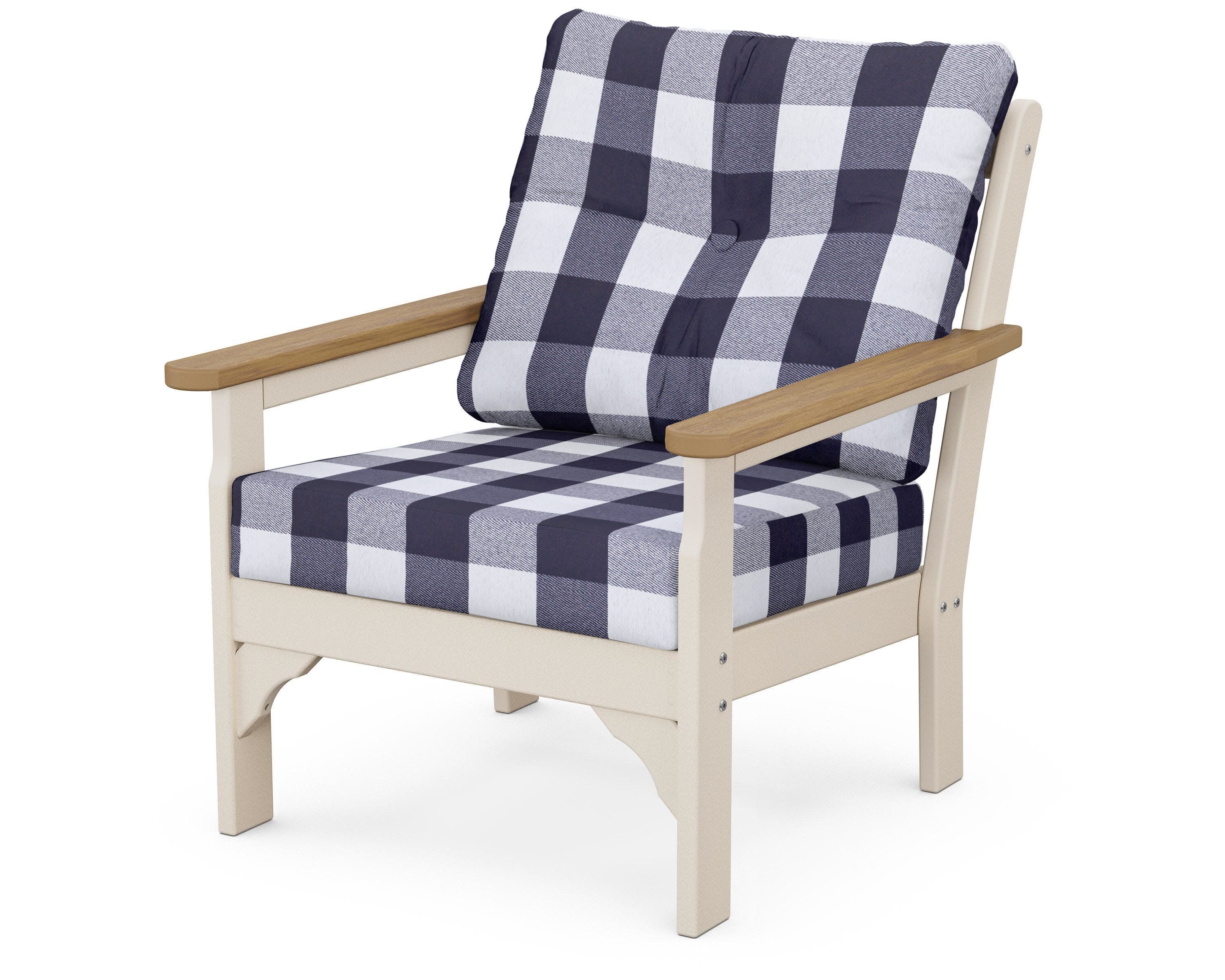 Vineyard Deep Seating Chair in Sand / Natural / Buffalo Plaid Navy