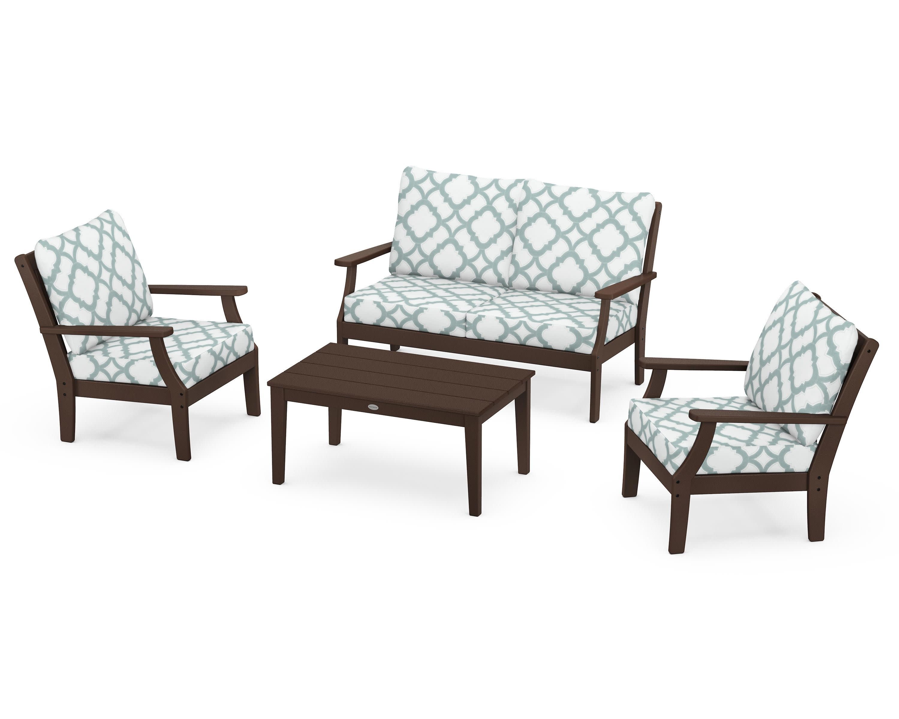 Braxton 4-Piece Deep Seating Chair Set in Mahogany / Trellis Glacier Spa