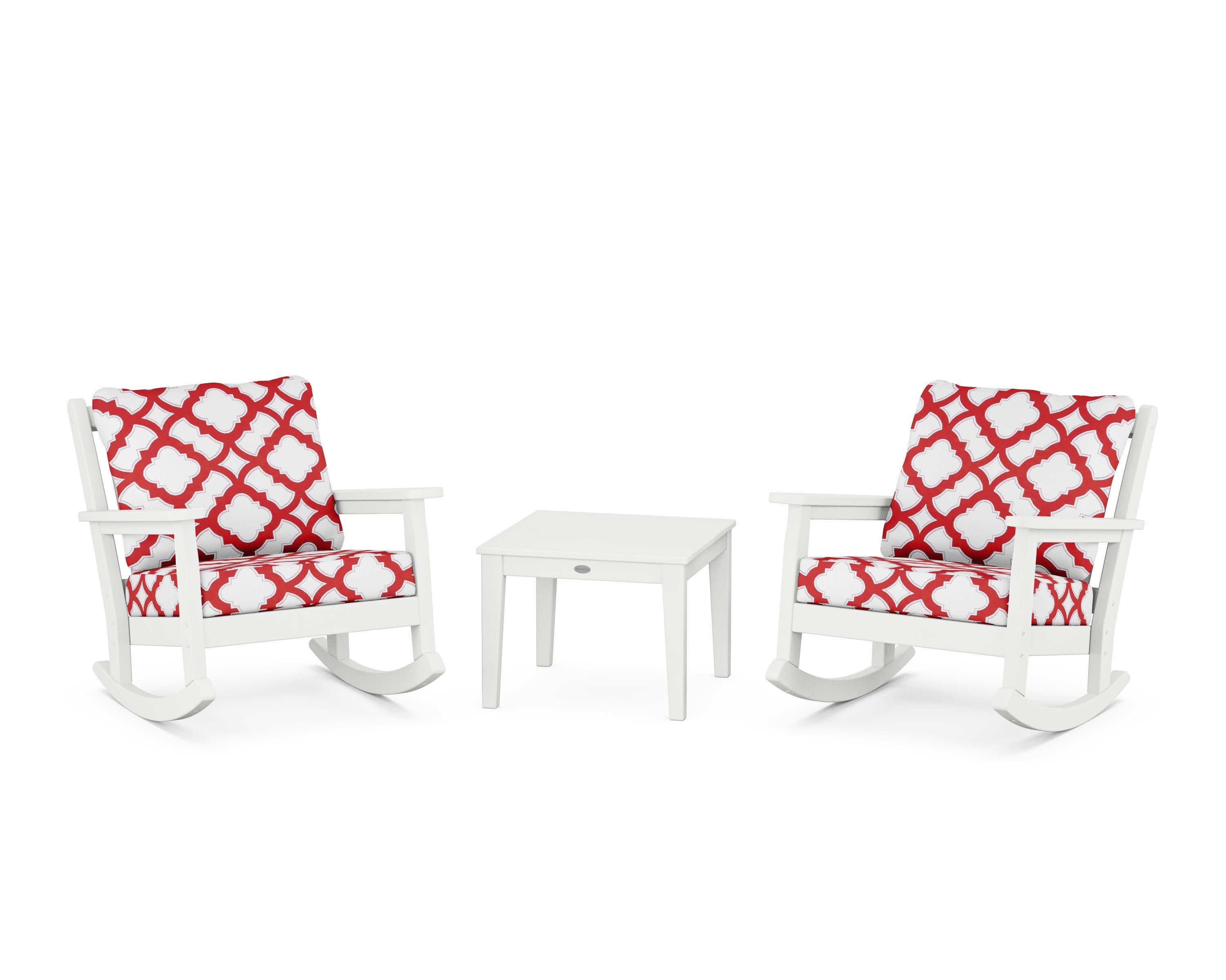 Chippendale 3-Piece Deep Seating Rocker Set in White / Trellis Crimson