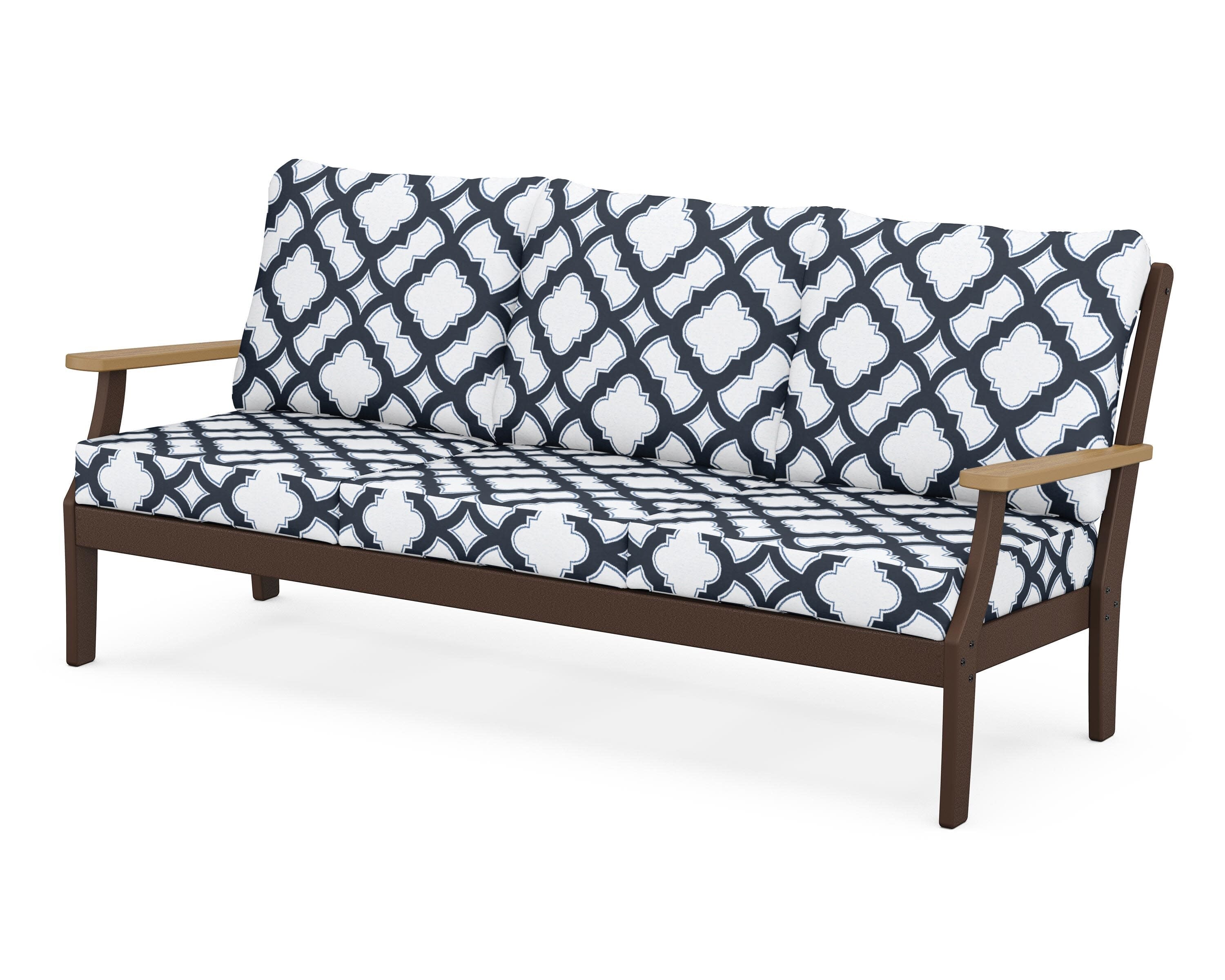 Braxton Deep Seating Sofa in Mahogany / Natural / Trellis Marine Indigo