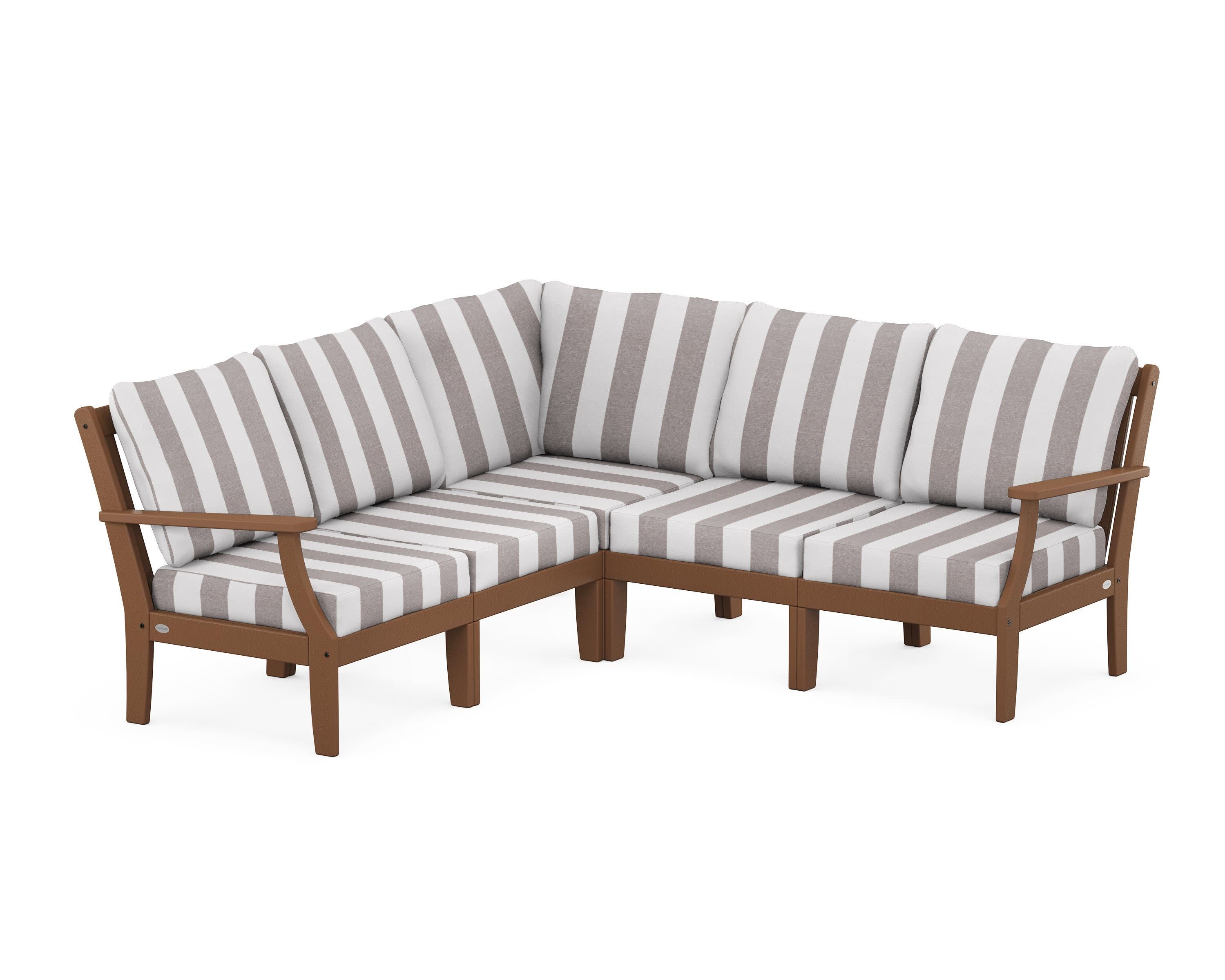Braxton Modular 5-Piece Deep Seating Set in Teak / Cabana Stripe Grey Mist