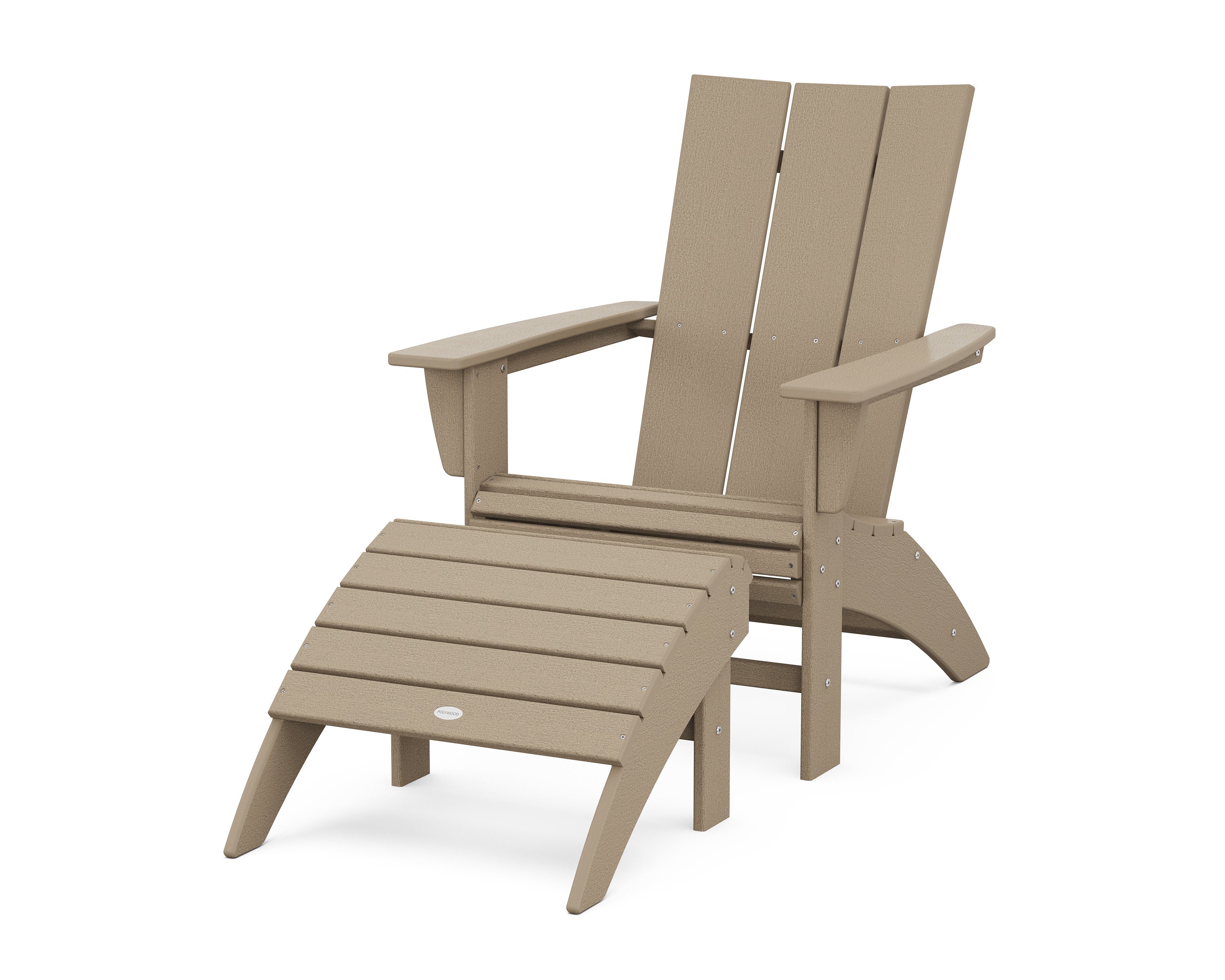 Modern Curveback Adirondack Chair 2-Piece Set with Ottoman in Vintage Sahara